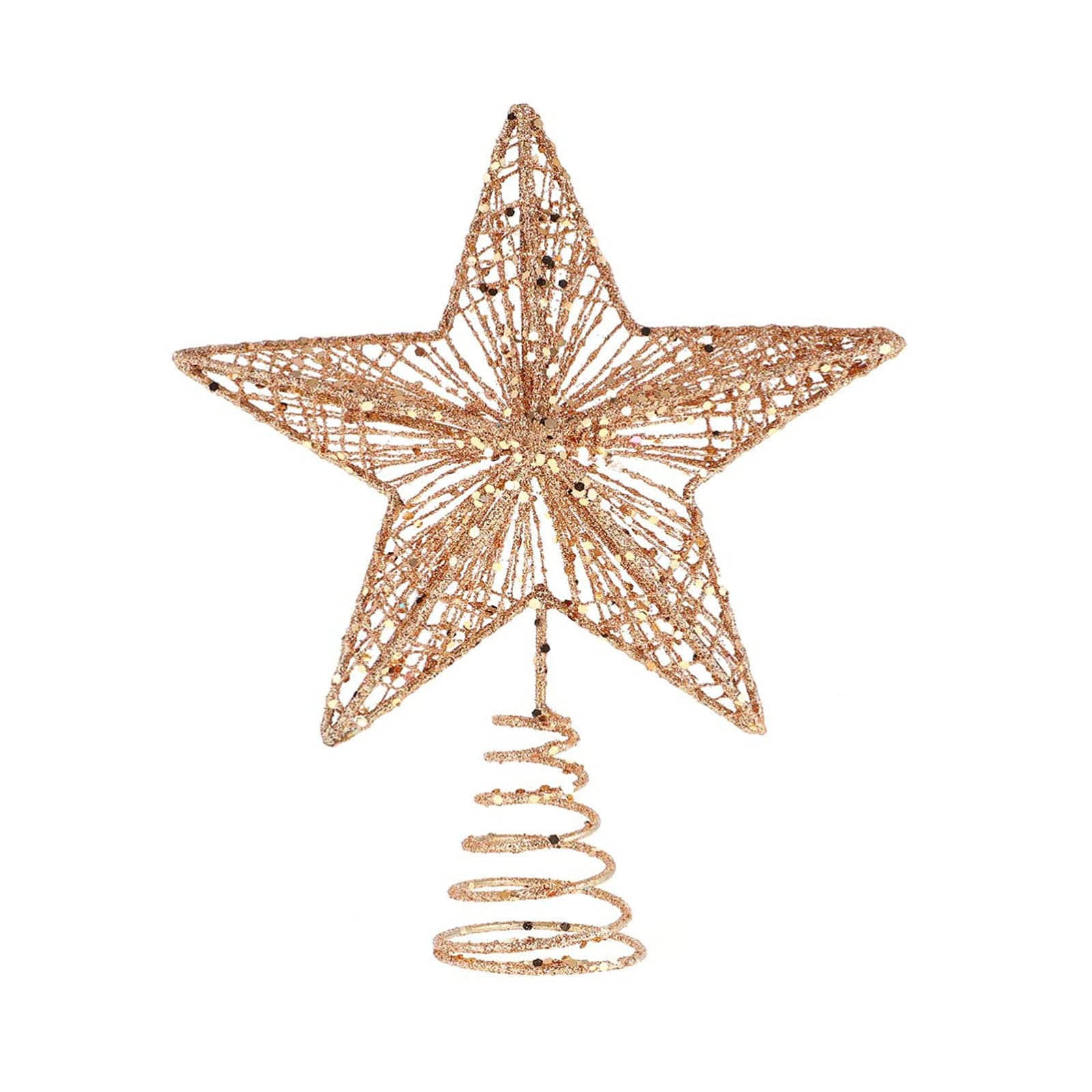 Étoile de sapin de Noël or rose 20 cm à paillettes pour cimier