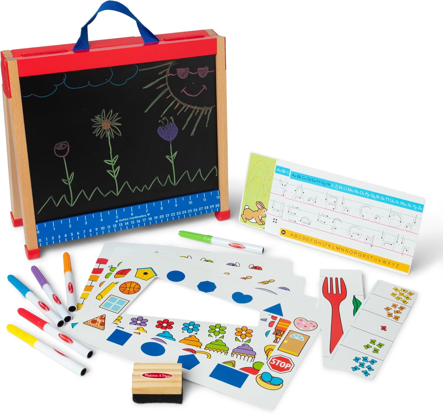 Melissa & Doug Take-Along Double-Sided Wooden Tabletop Activity Art Easel; Portable Travel Toy with Whiteboard, Chalkboard, Arts and Crafts Accessories - FSC Certified