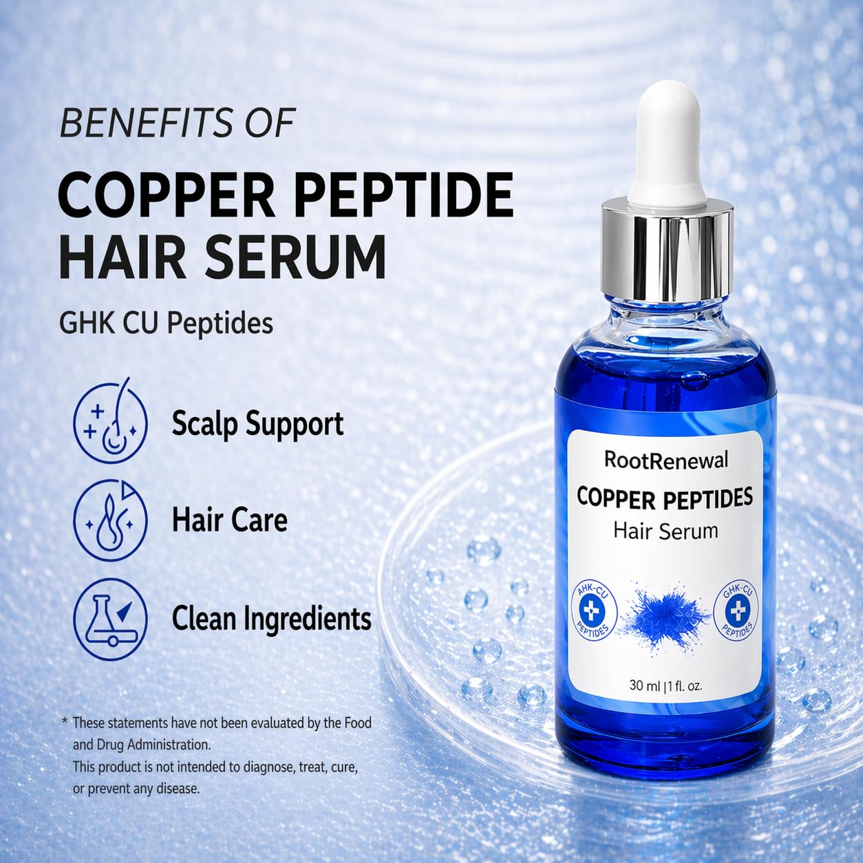 Copper Peptide Hair Serum | GHK-CU Peptide, AHK-CU Peptide, Tripeptide Solution with Biotin, Niacinamide for support in Hair Looks, Volume, Texture