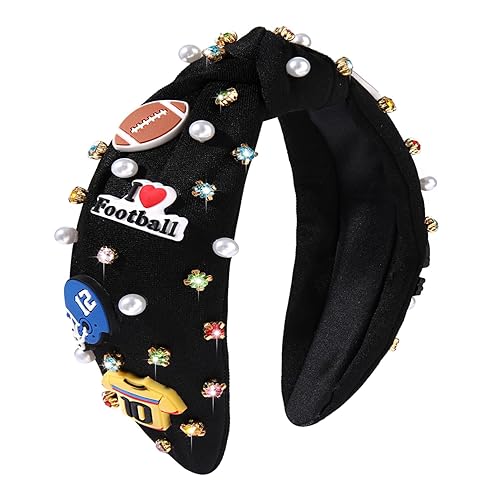 Diadema de fútbol americano para el día del partido, diadema anudada con perlas de cristal, diadema con cuentas de fútbol adornadas, diadema con