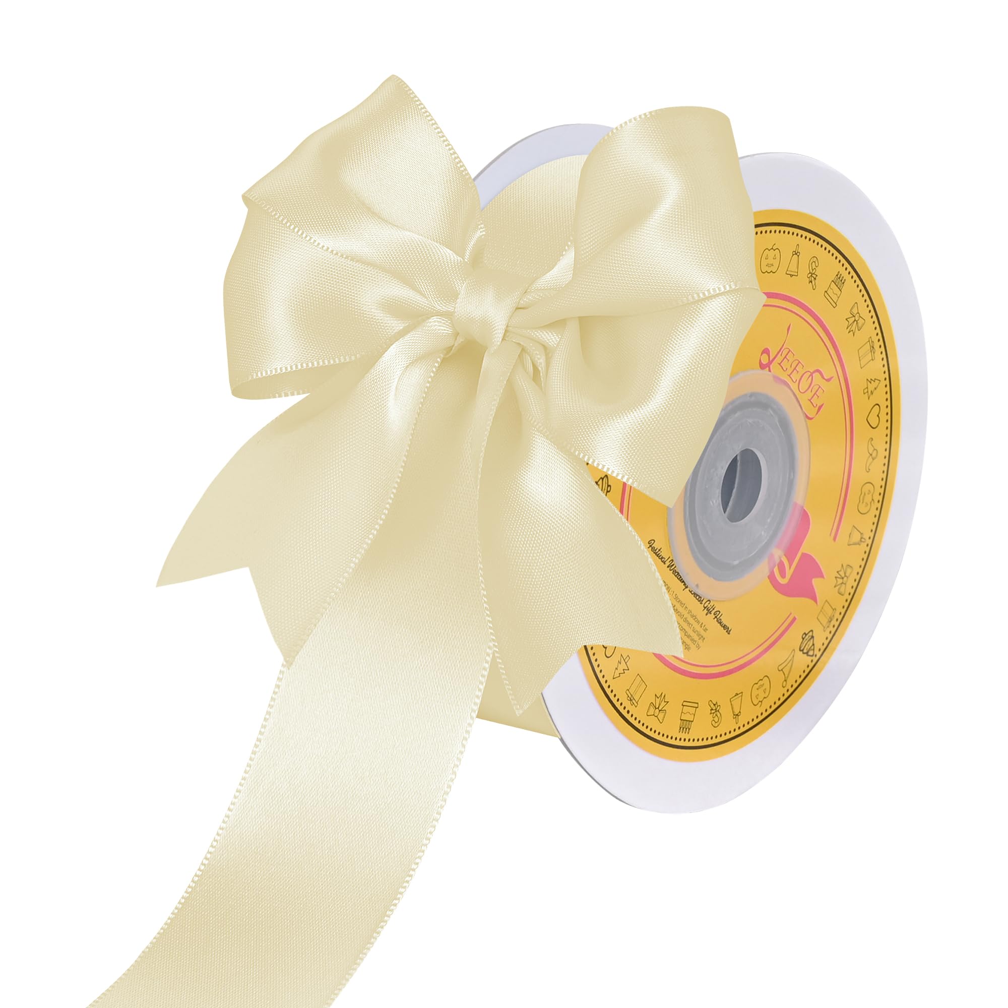 Double Face Cream Satin Ribbon 1-1/2 inch X 25 Yards Polyester Cream Ribbon for Gift Wrapping Very Suitable for Weddings Party Hair Bow Invitation Decorations and More