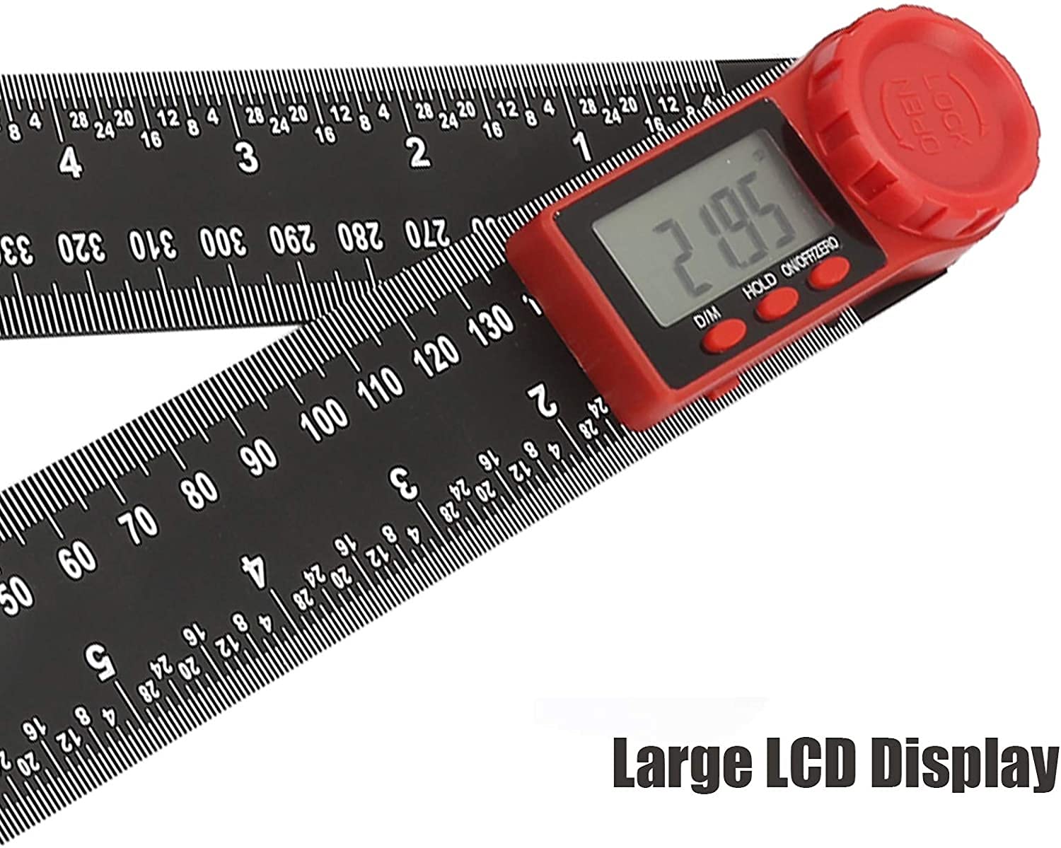 Celownik kątowy, miarka kątowa, celownik kątowy Linijka Kątomierz Narzędzia pomiarowe 7 cali / 200 mm 360 ° Goniometr LCD Kątomierz z funkcją zerowania, zatrzymania danych i blokady Kątomierz