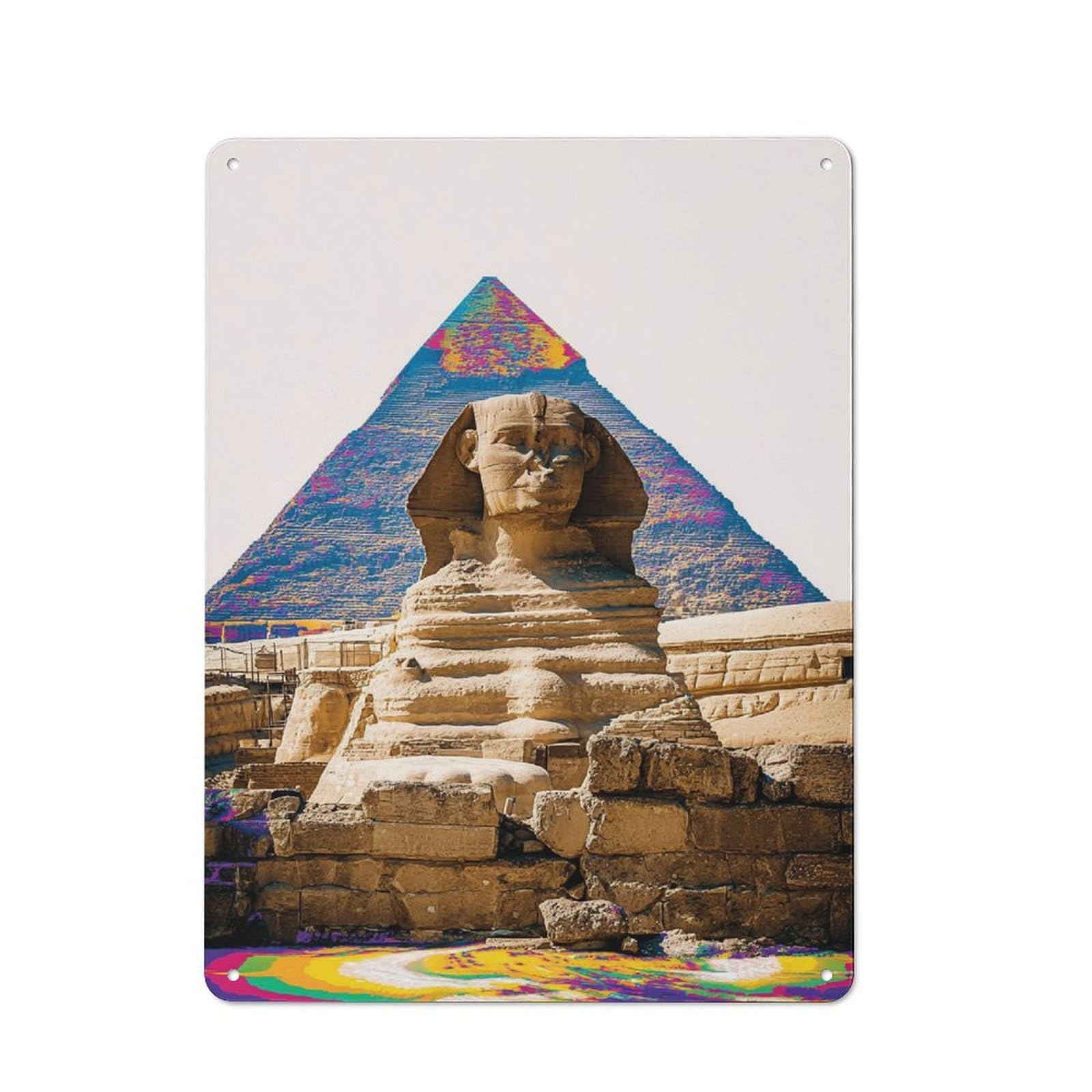 Junmoney Colorful Sphinx And Pyramid Scene Rustic Tin Sign 40X30cm Featuring For Bar Or Restaurant, Seasonal Metal Wall Decor For Autumn Interiors