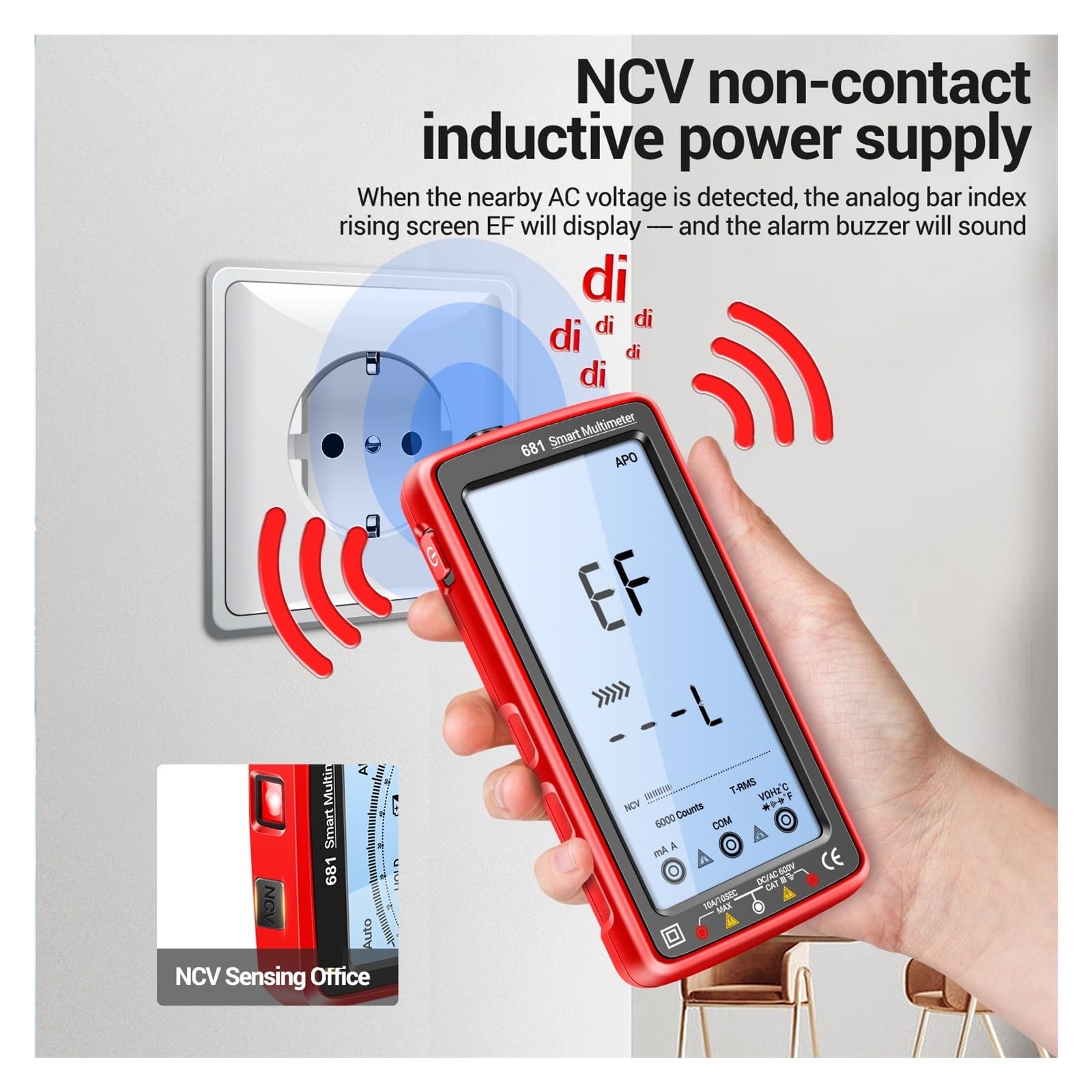 Multimetr Cyfrowy 6000 Zliczeń Smart Anti-burn Recharg Uniwersalny Miernik Tester NCV 5-calowa Podświetlana Latarka LCD(683 Red)
