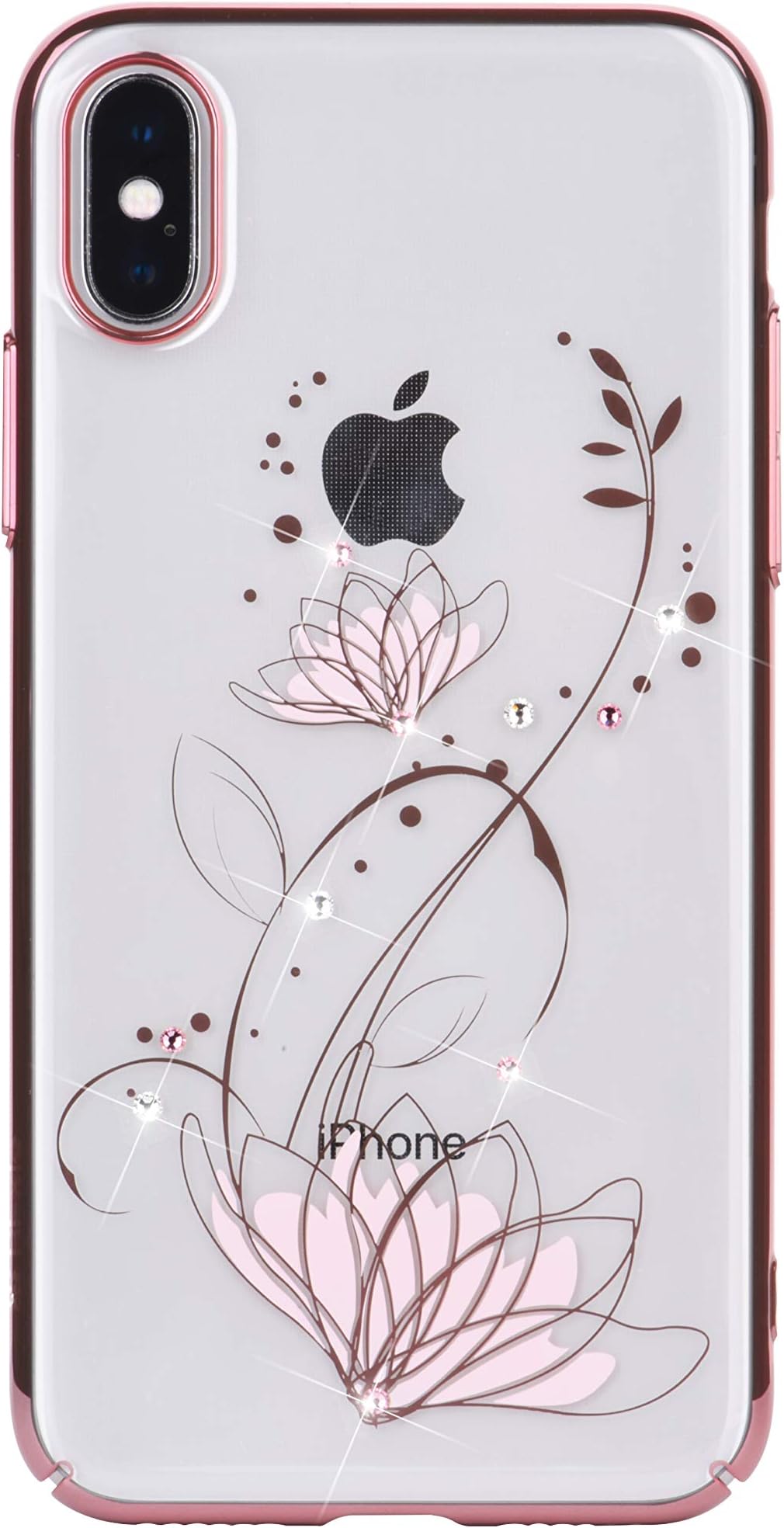 iPhone X Case with SWAROVSKI Crystals | Premium PC Material | Shock Resistance | Slim & Transparent | Wireless Charger Compatible | Ideal for Women, Girls | Crystal Lotus Cover | 5.8 inch (Rose Gold)