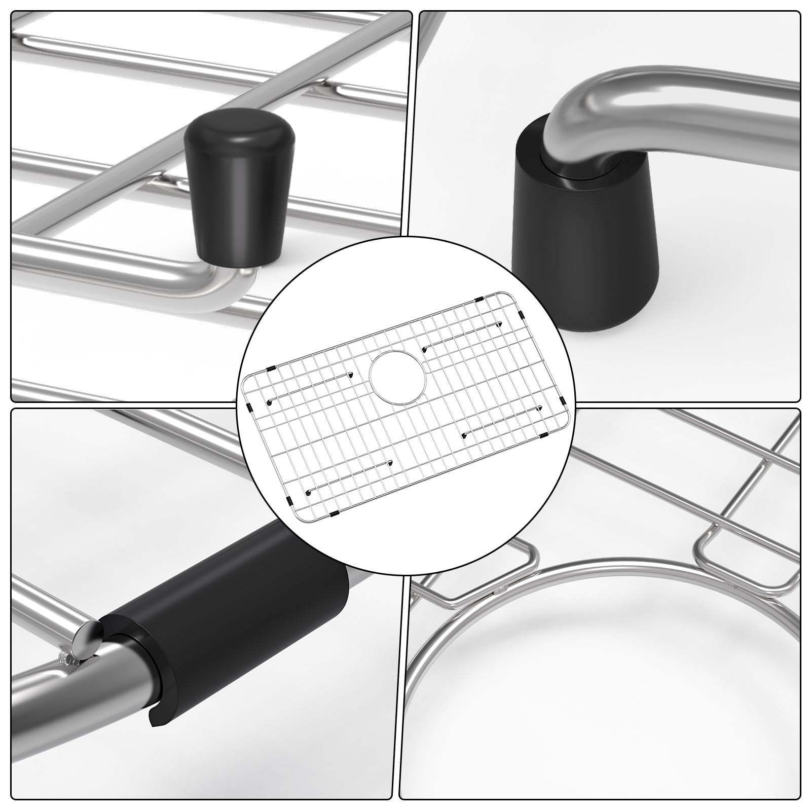 Griglia per lavello in acciaio inox e protezioni per fondo del lavello della cucina, 66 x 35,6 cm, con scarico posteriore per lavello singolo, protezioni per lavello da cucina in acciaio inox