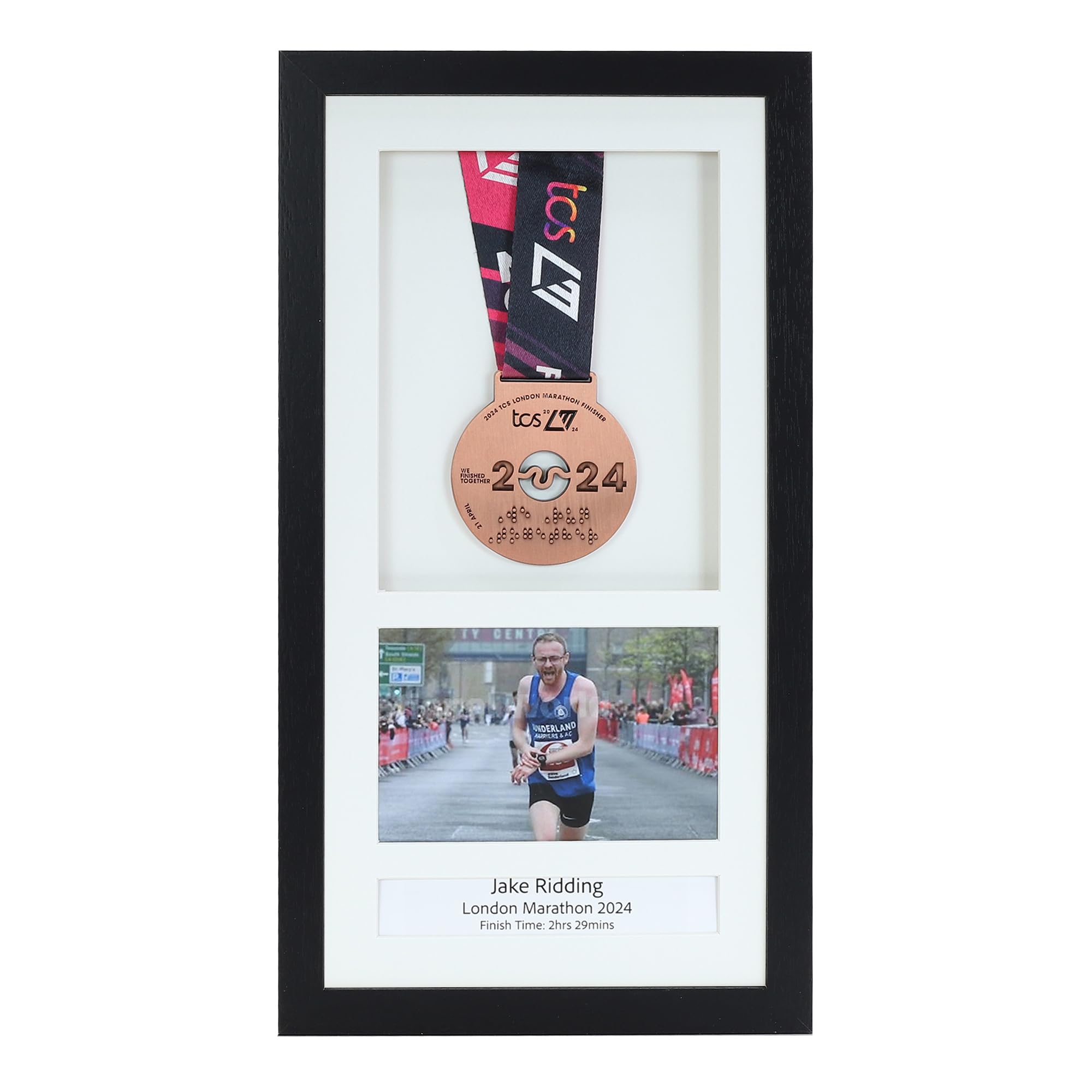 Medal display Frame with Apertures for Bib and Photo. Handmade. Perfect for Runners, Swimmers, Cyclists, Athletes | Marathon Medals