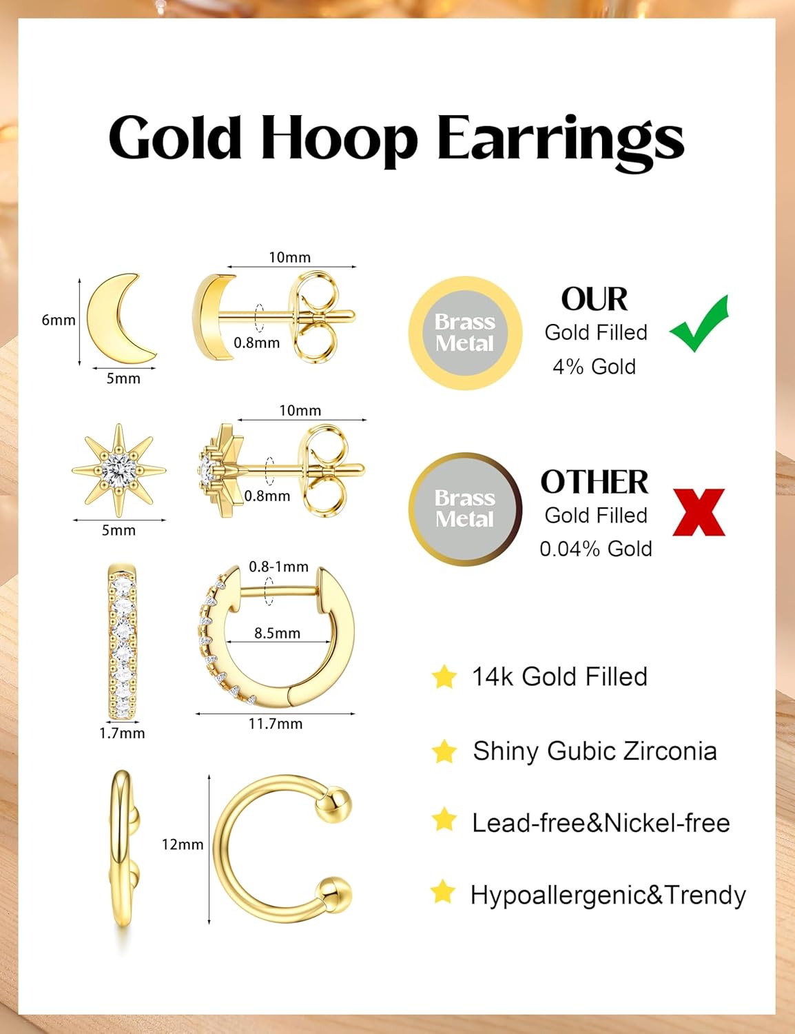 ORAZIO Small Gold Hoop Earrings for Women Hypoallergenic 14K Gold Plated Chunky Huggie Earring Sets for Multiple Piercing Dainty Earing Stacks Set Cute Silver Cartilage Jewelry Trendy Gifts - Image 6