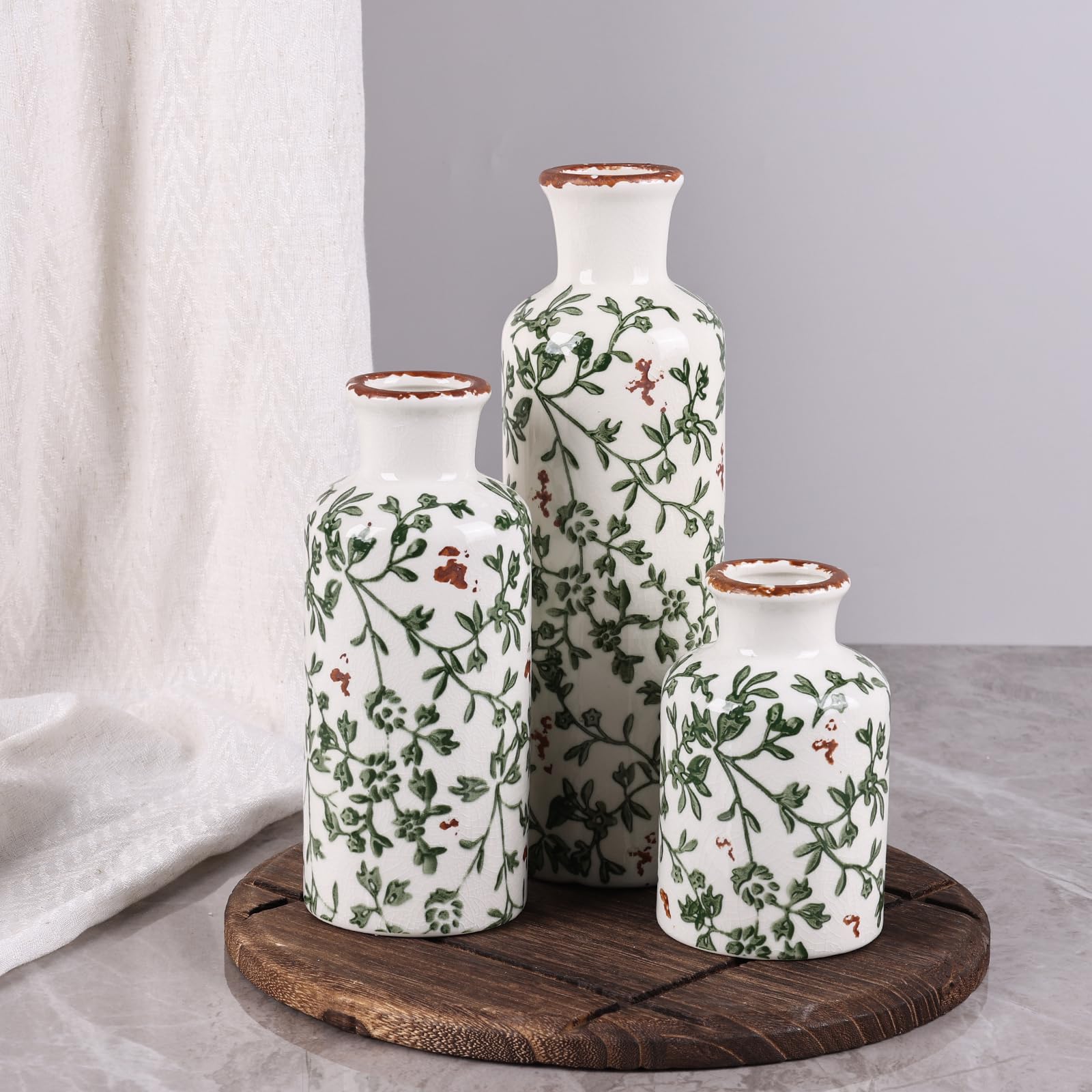 Lot de 3 vases marron (vert et blanc)
