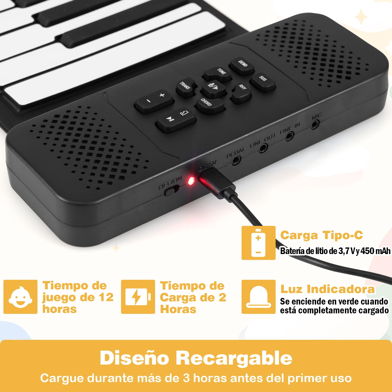 COSTWAY Teclado Piano Scroll, Piano Plegable de 88 Teclas con 128 Ritmos y Tonos, 14 Demostraciones, Teclado de Piano Eléctrico Recargable con Conexión Inalámbrica y Función MIDI para Principiantes