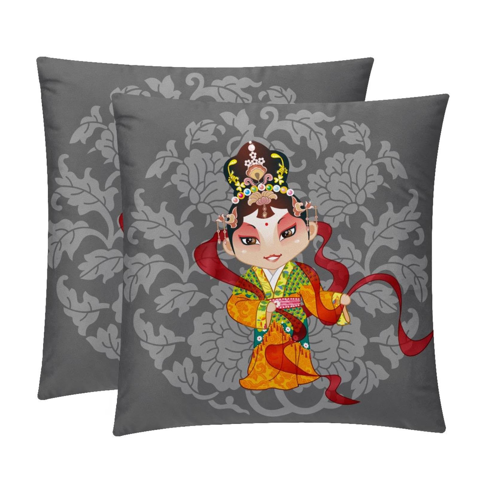TDGKPZ Chinese Throw Pillow Cases 2 Pack Pillowcases Zipper Cushion Covers For Bedroom Living Room 45x45cm