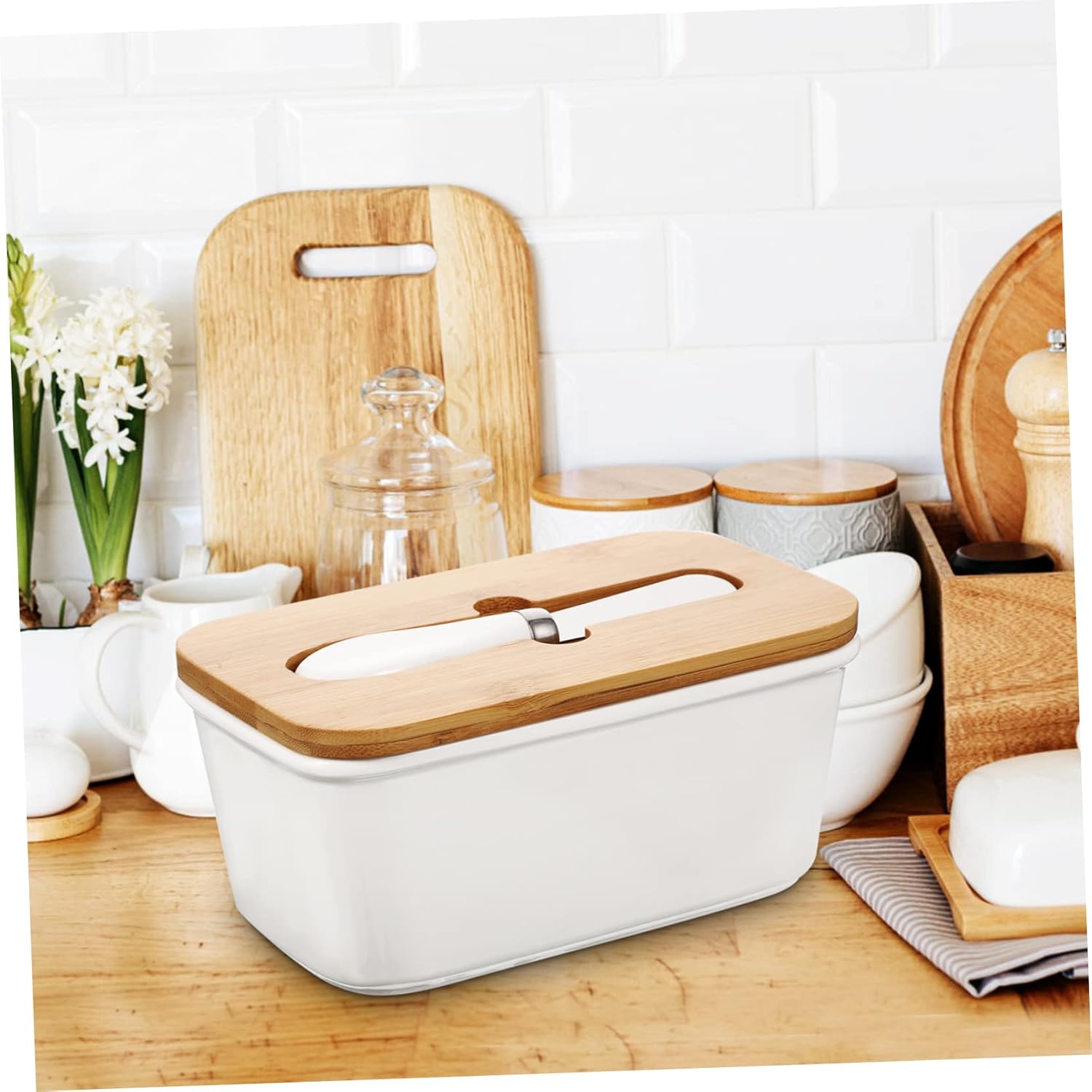 1set Ceramic Cheese Box Butter Sealed Box Butter Dish Lid Holder Storage Kitchen Cutlery