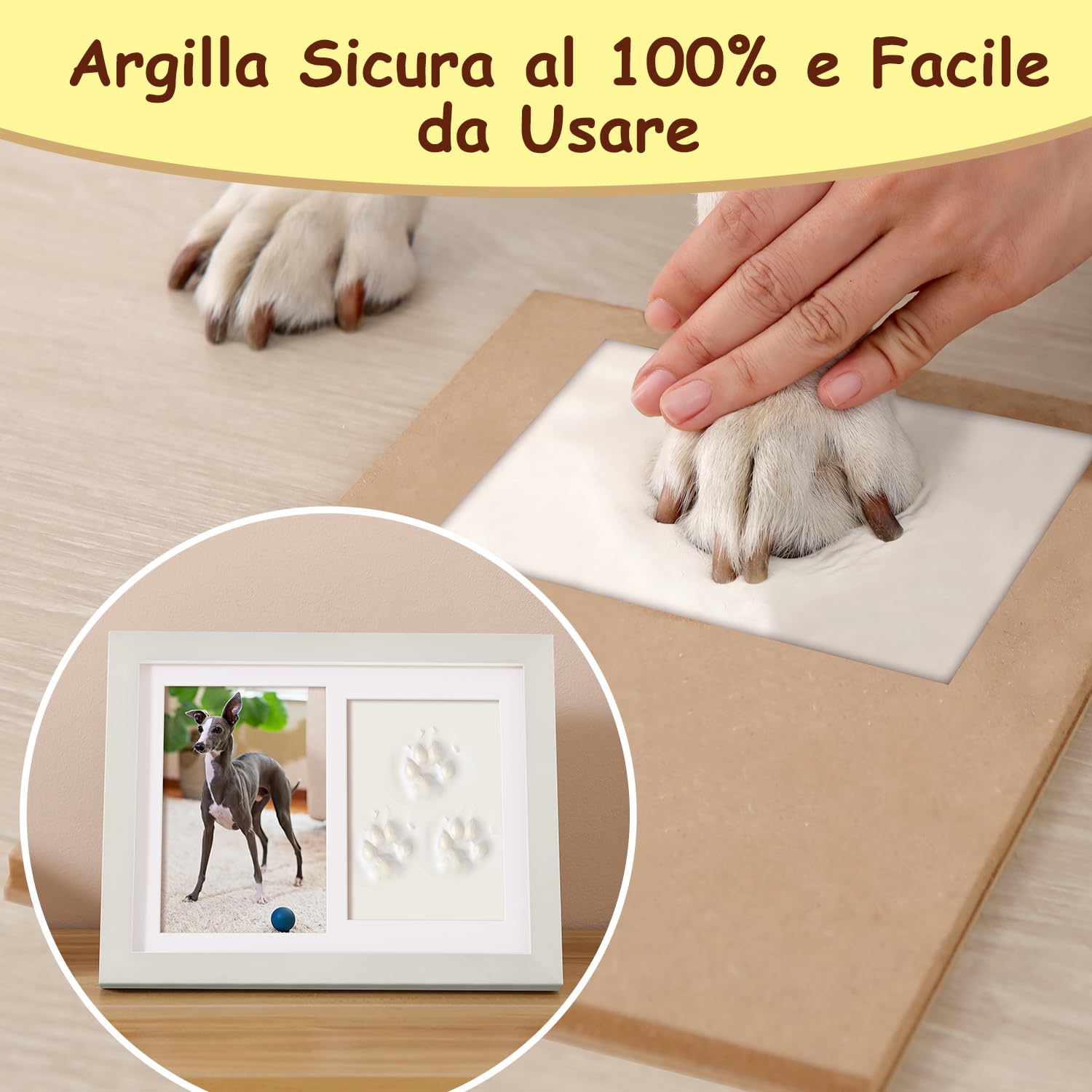 Cornice per Foto Animali Domestici con Argilla Impronta, Shadow Box 6" x 4" Bianco