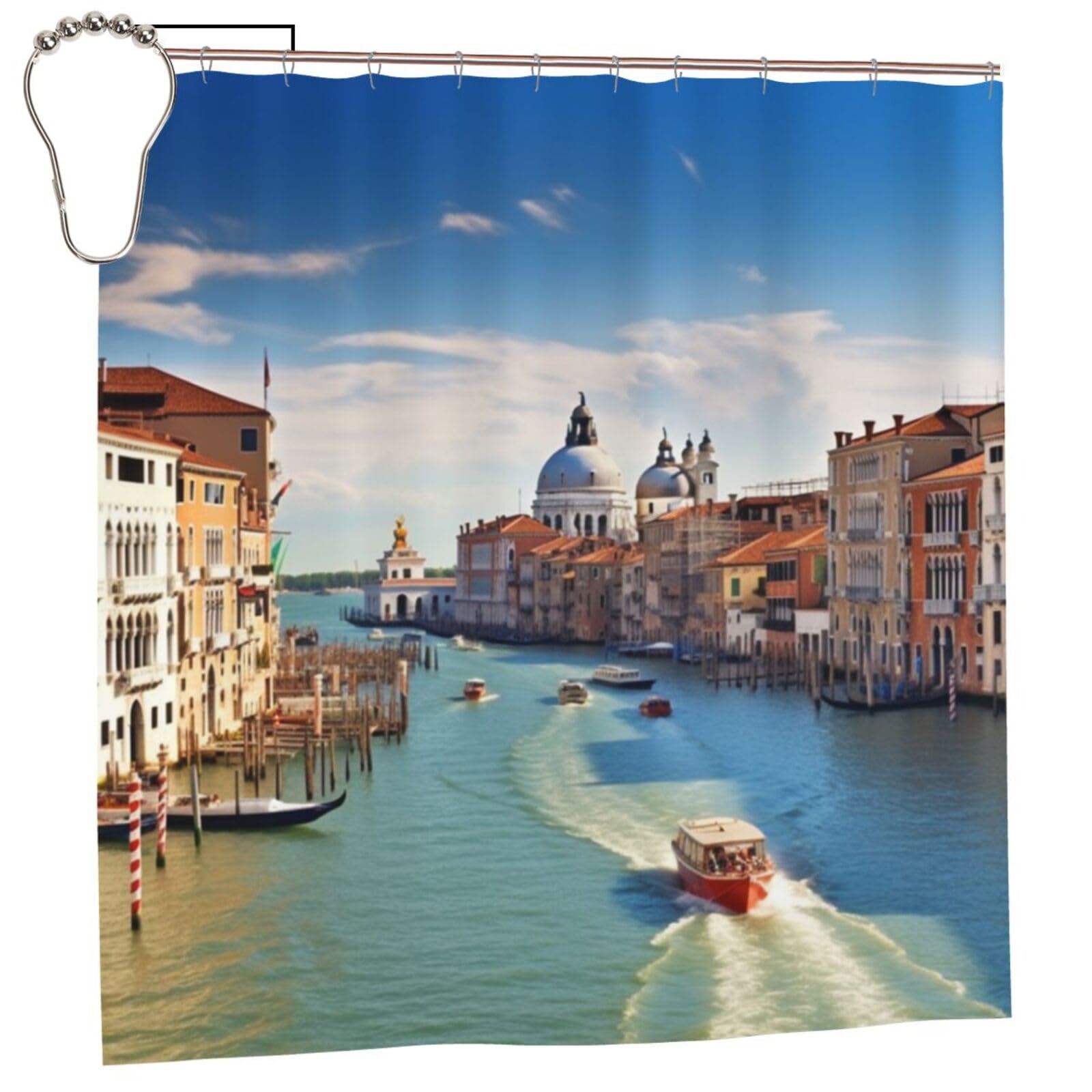 Rideau de douche en tissu épais haut de gamme motif Grand Canal avec 12 crochets