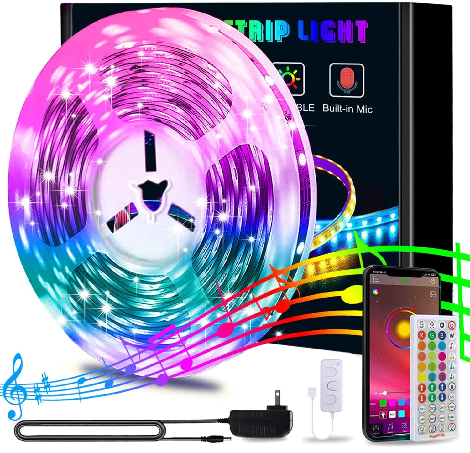 50ft LED Lights, L8star 15m Led Lights Strip for Bedroom Smart Color Changing Rope Lights SMD 5050 RGB Light Strips with Bluetooth Controller Sync to Music Apply for TV, Bedroom and Home Decoration