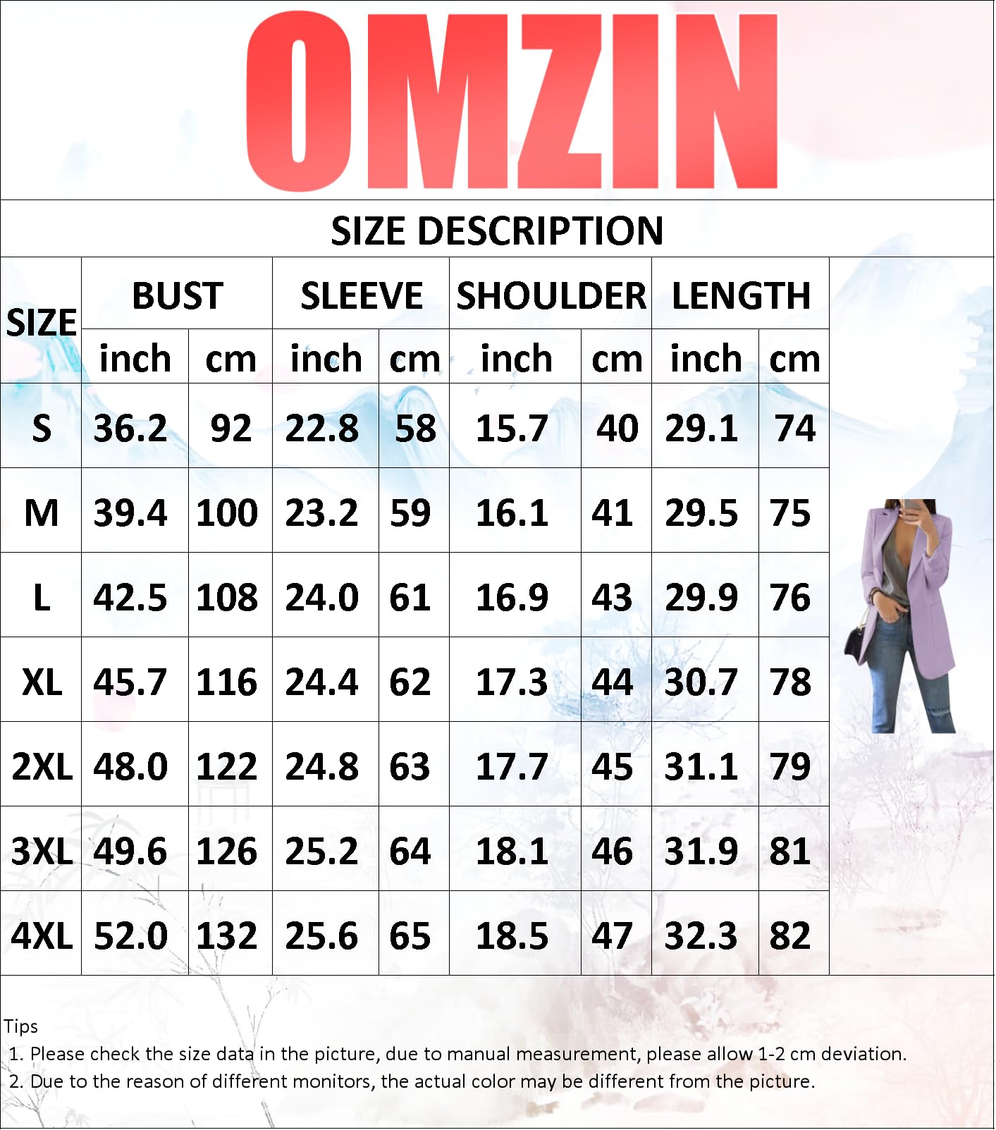 OMZIN Femmes Poches Casual Revers Unicolore Blazer Long Léger Ouvert Devant Bureau Veste