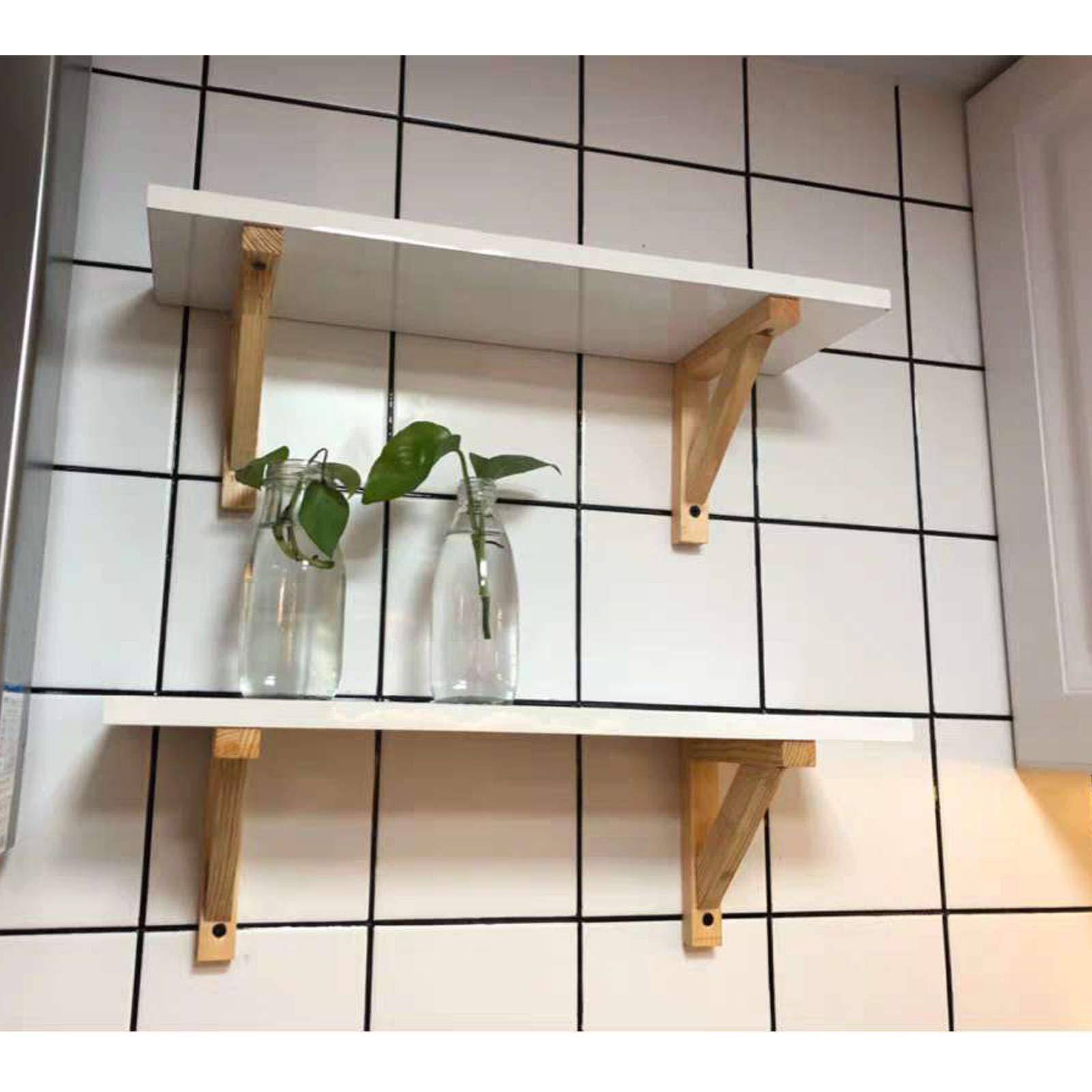 90 Gradi Supporti Angolo Staffe per Mensole,Legno Massiccio Mensola aTriangolo Staffa per Mobili,Decora la Cucina,Bagno,Diy Mensola Legno,con Viti,2 Pz (35cm/13.78in)