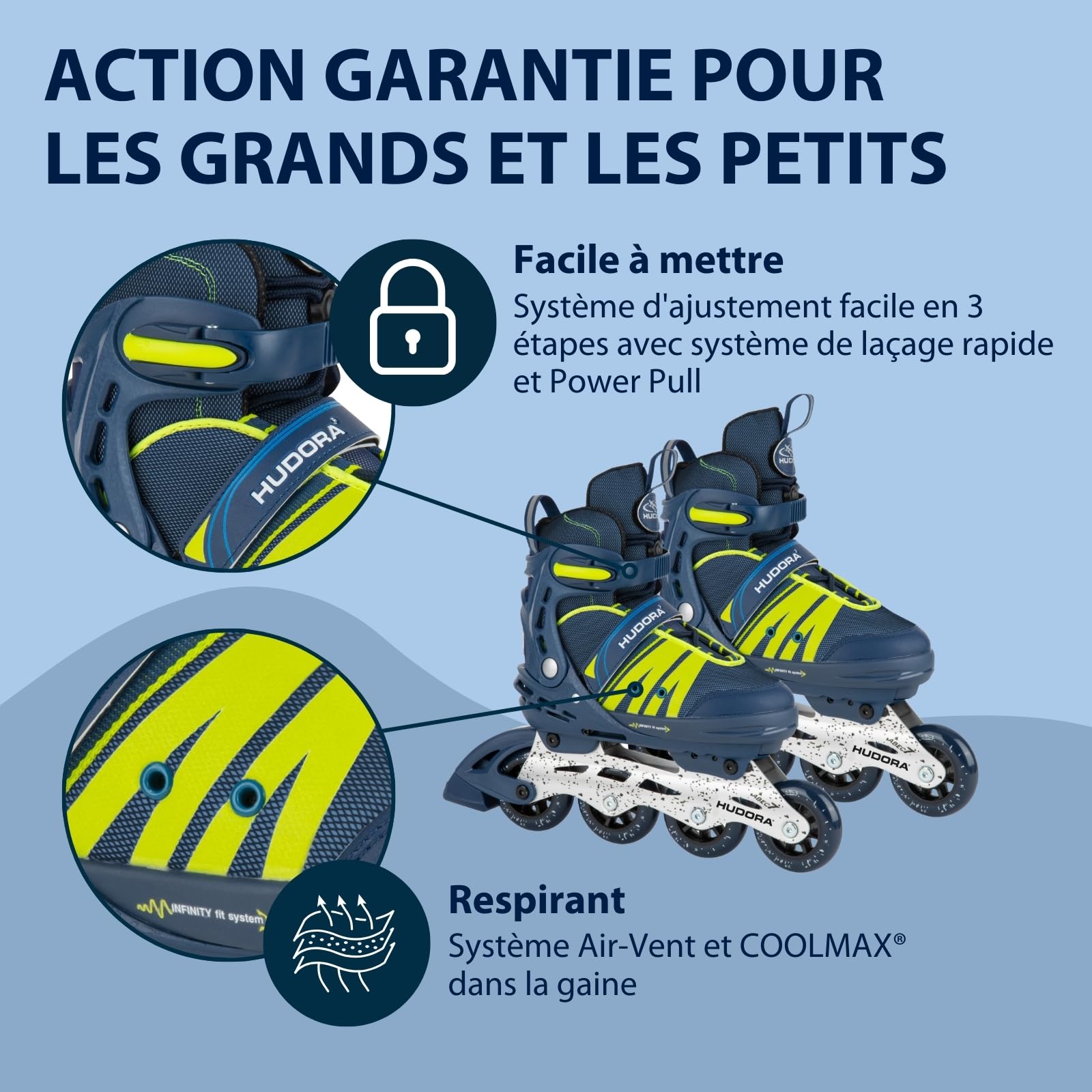 HUDORA Inline Skates Comfort - Inline Skates for Children and Teenagers in Various Sizes - Roller Skates up to 6 Sizes Adjustable in Width and Length - Breathable Leisure Inline Skates