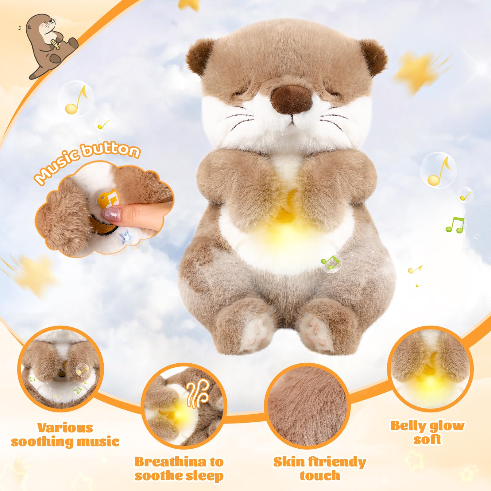 seOSTO Soothing Otter Breathing Teddy Plush with Light and Breathing Musical Sleep Aid for Baby Toys New Baby Gifts Anxiety Teddy for Adults - Image 3