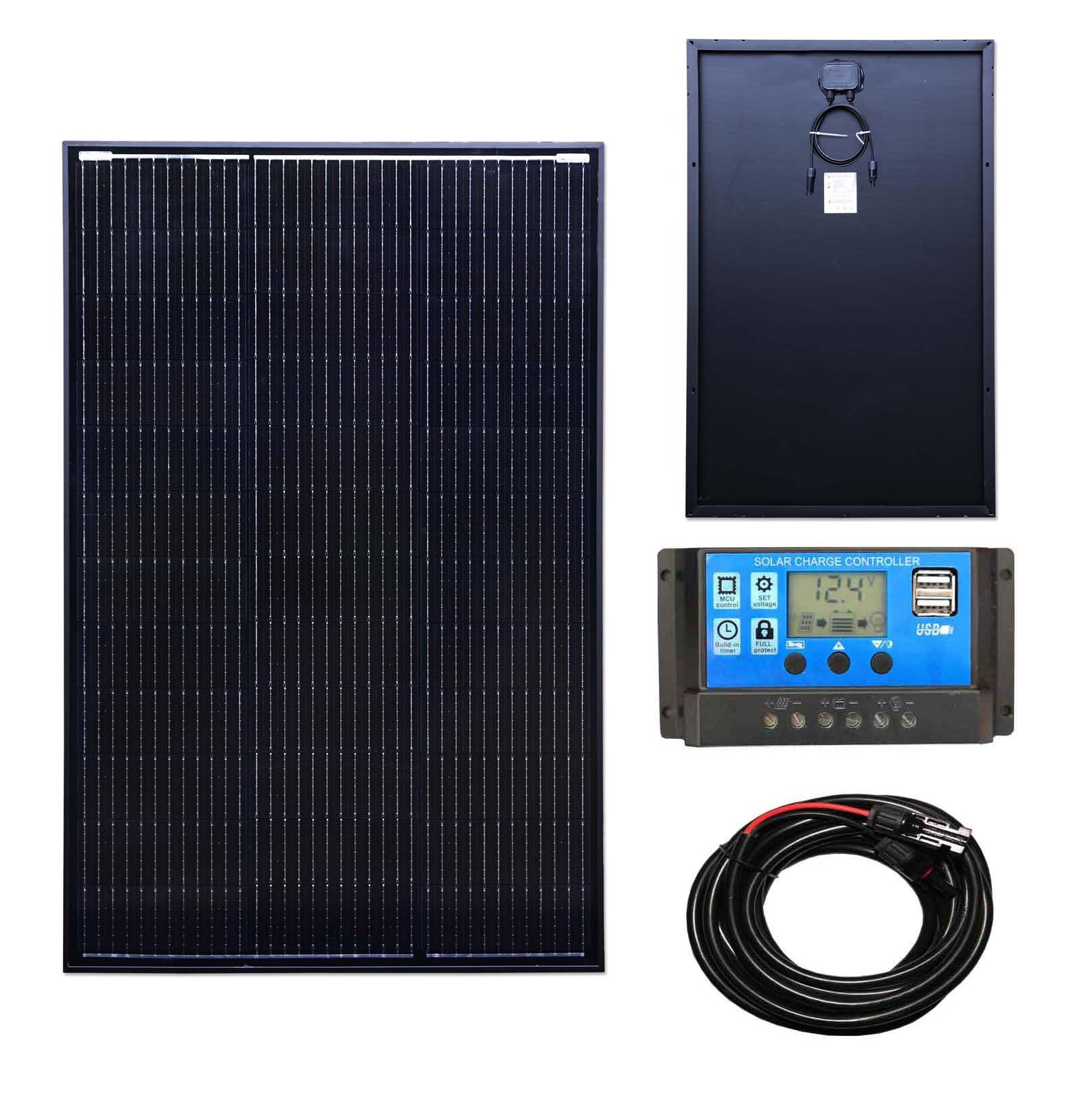 Lowenergie Black 150W Framed Mono Solar Panel Battery Charging Kit With Charger Controller For Caravans, Motorhomes, Boats & Any Flat Surface. K1