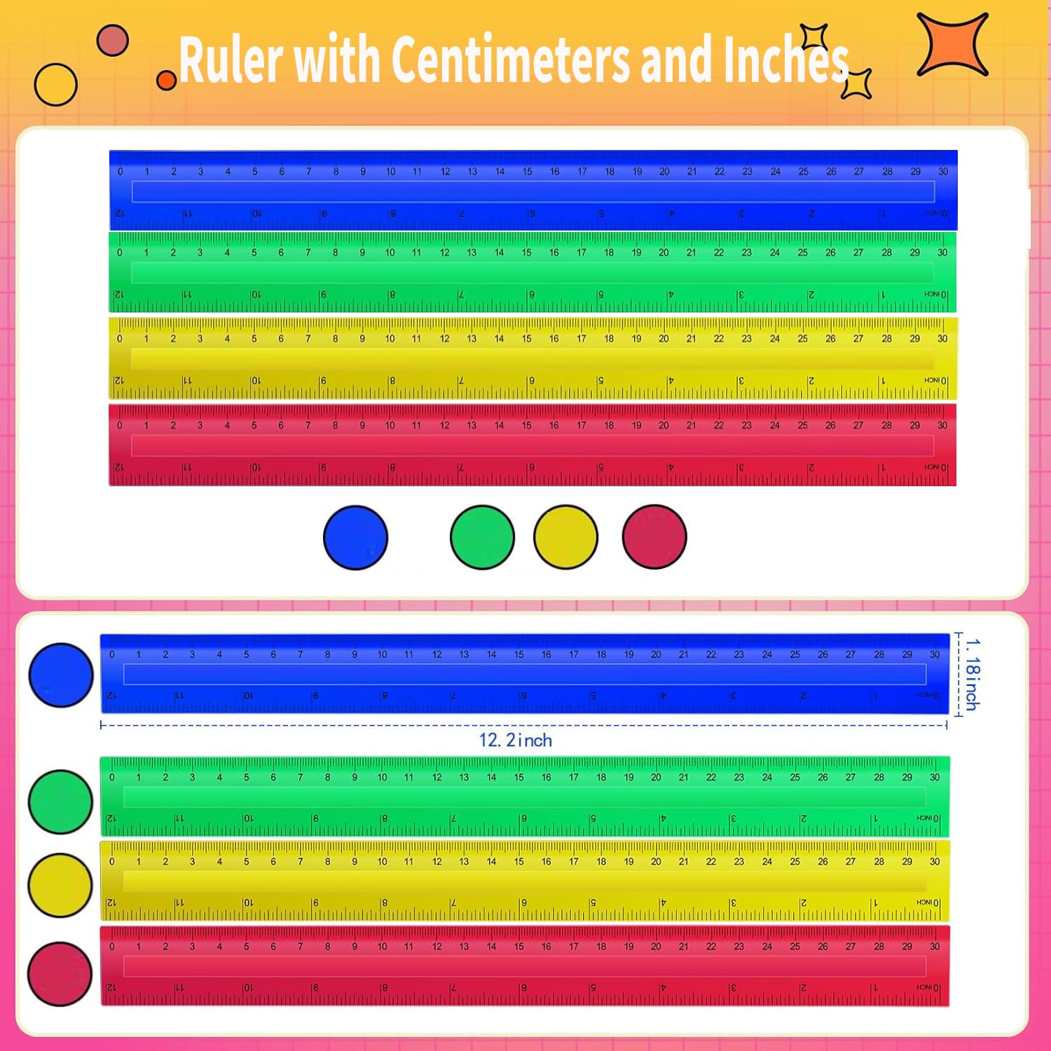Reglas De Plástico 12 Pulgadas a Granel Para Suministros Escolares Regreso a Clases, Regla Flexible Colores Surtidos Con Centímetros Y Estudiantes Educación Escolar, Niños