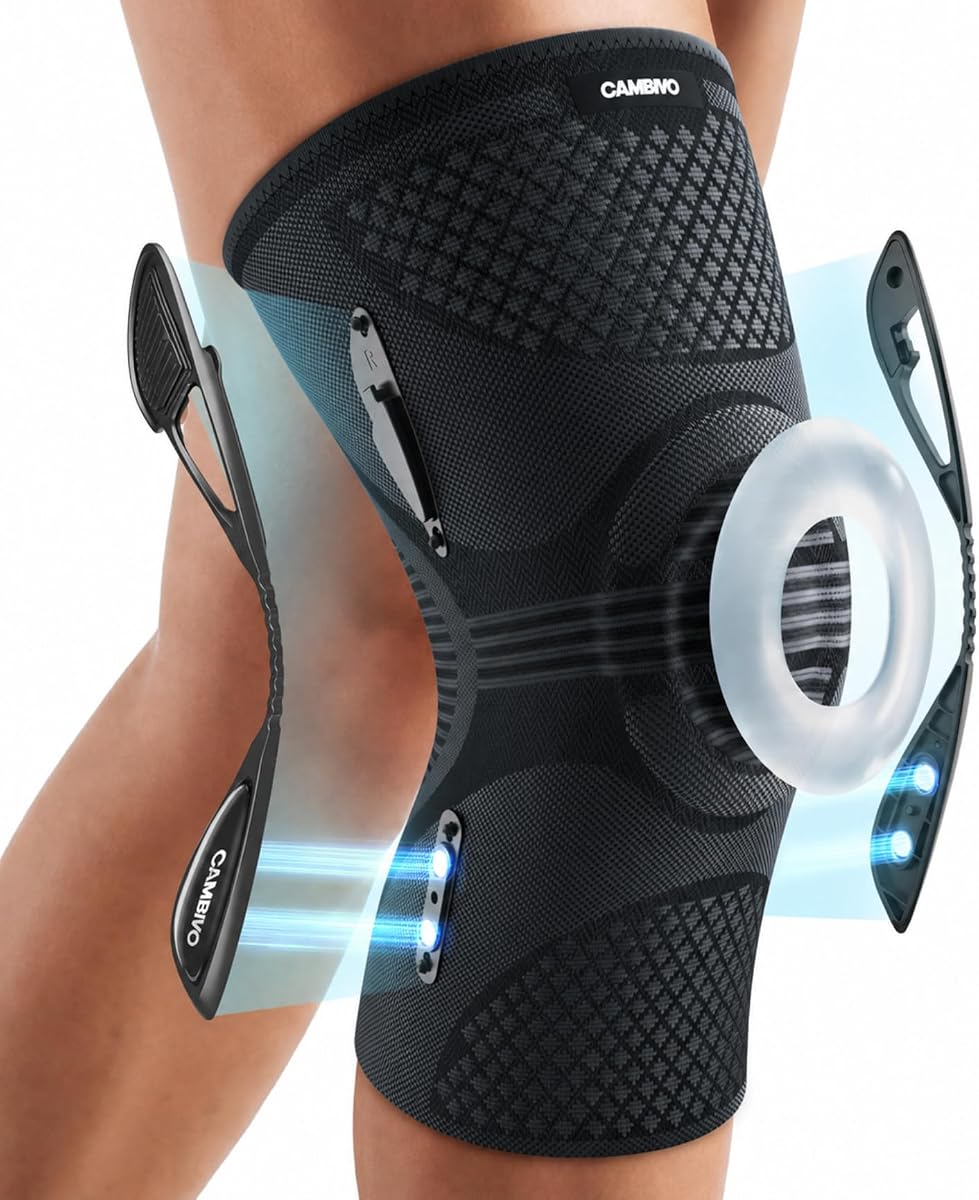 Rodillera para hombres y mujeres con estabilizadores laterales, soporte desmontable a presión – Ganador del premio Red Dot 2025 Manga de compresión ligera para rodilla para desgarro de menisco, ACL, correr