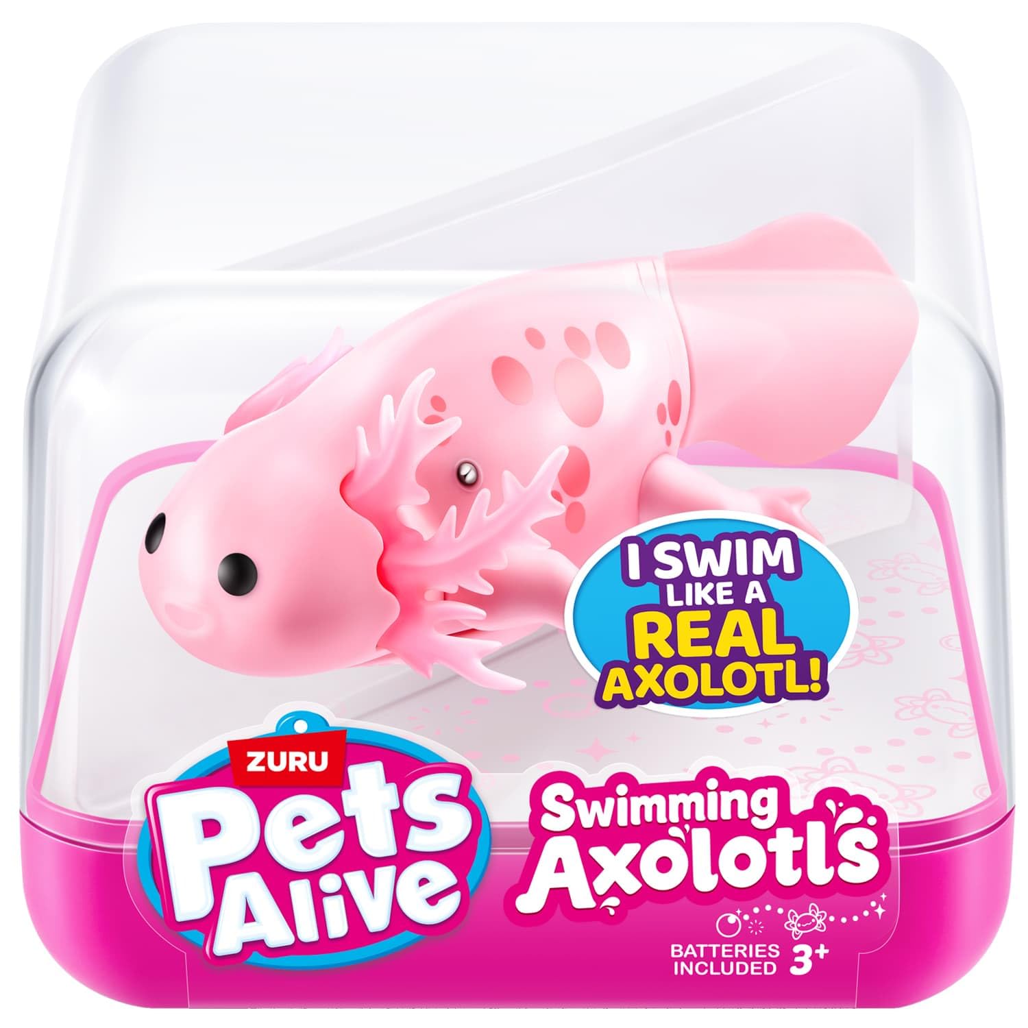 Pets Alive Swimming Axolotl - Pink - Dive Into An Enchanting World Of Underwater Fun With Pets Alive Swimming Axolotls! - Includes: 1 X Axolotl, 1 X Collector's Guide