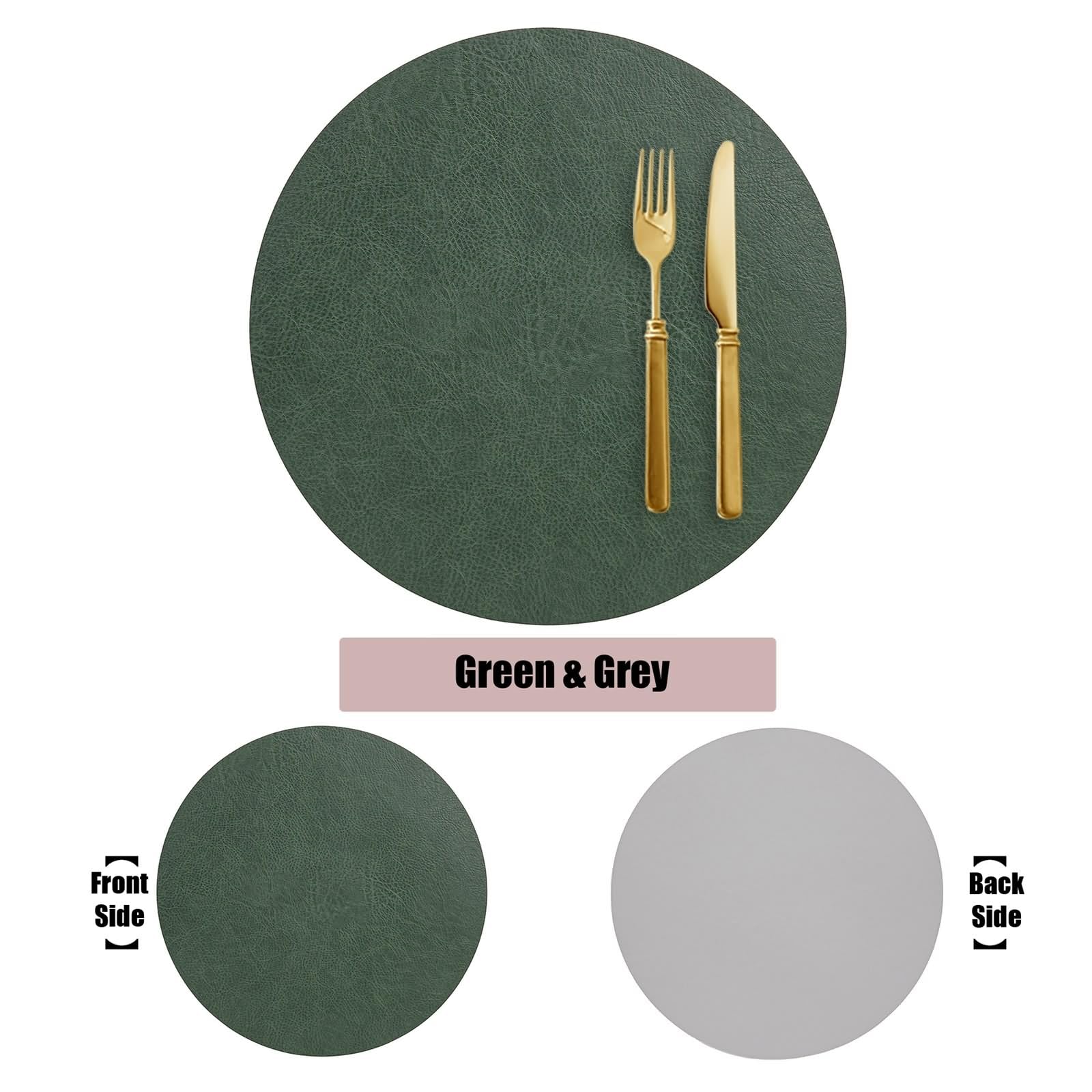 Tischset 6er Set, Platzset Vintage 33cm Wendbares, Einfarbiges Lederimitat PVC Leder Grün Grau