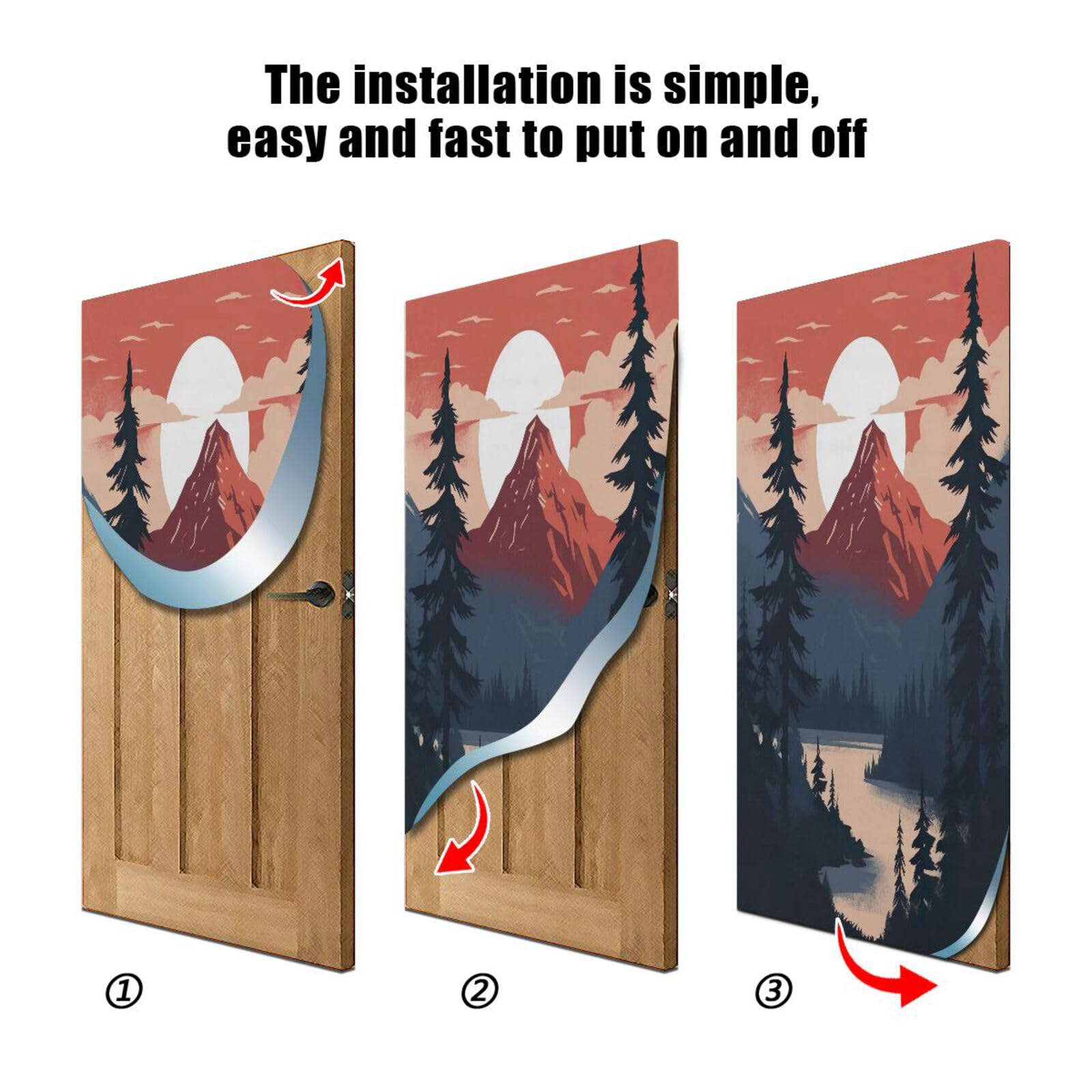 FLildon Mountain Moon Landscape Door Cover Decoration, Party Accessory Porch Decor for Festive Ornament Room Door Covers 35 x 79 Inch