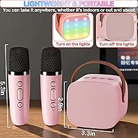 Vista 6 de Mini máquina de karaoke para niños de 4 a 12 años, altavoz Bluetooth con 2 micrófonos inalámbricos y luces LED, regalos de Navidad y cumpleaños