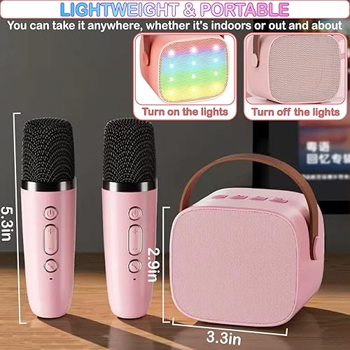 Miniatura 6 de Mini máquina de karaoke para niños de 4 a 12 años, altavoz Bluetooth con 2 micrófonos inalámbricos y luces LED, regalos de cumpleaños de Navidad