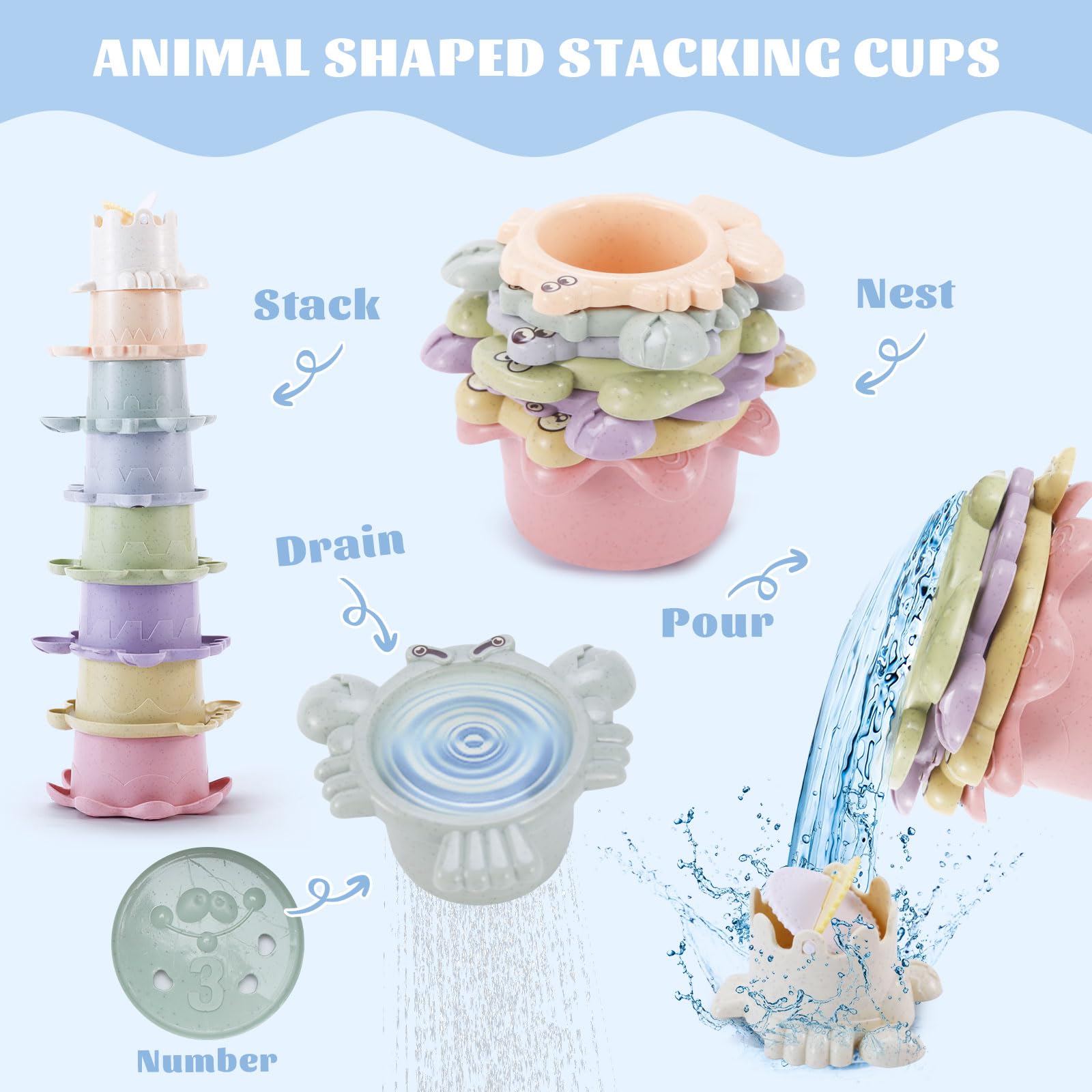 Giocattoli Da Bagno Per Bambini 1-3 Anni | Set Silicone Senza Muffa Con Animali E Spruzzi - Foto 5