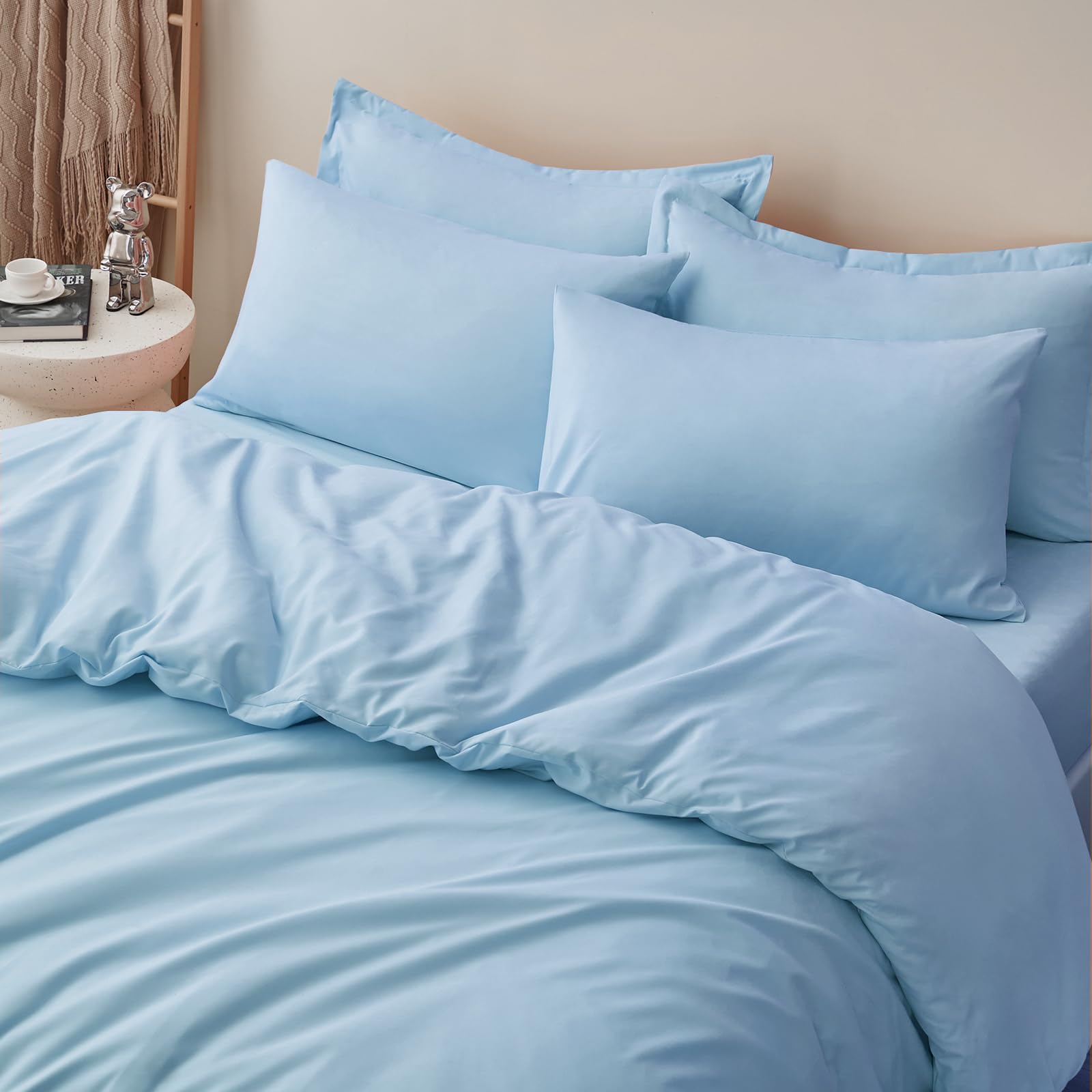 RUIKASI Set Copripiumino Una Piazza e Mezza 200x200 - Monocromatico 3 Pezzi Copripiumino Set di Due Federe 50x80 cm inclusi, Microfibra, Facile Da Gestire e Morbida, Azzurro Chiaro