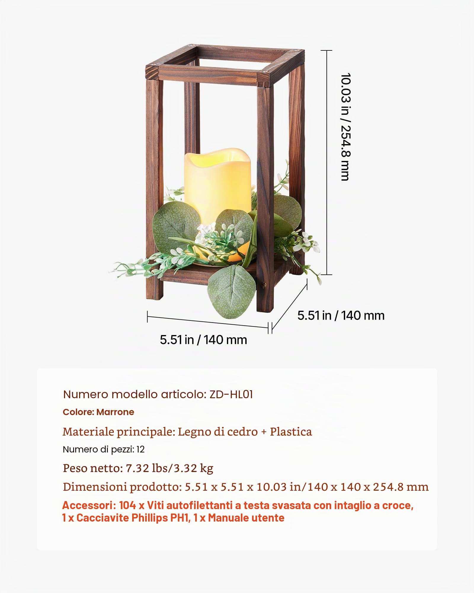 VEVOR Set Centrotavola Lanterna in Legno 12 Pezzi Portacandele Lanterna in Legno Candele LED Senza Fiamma, Ghirlande di Foglie di Eucalipto per Decorazioni da Tavolo Carico 6,08 kg per Matrimoni