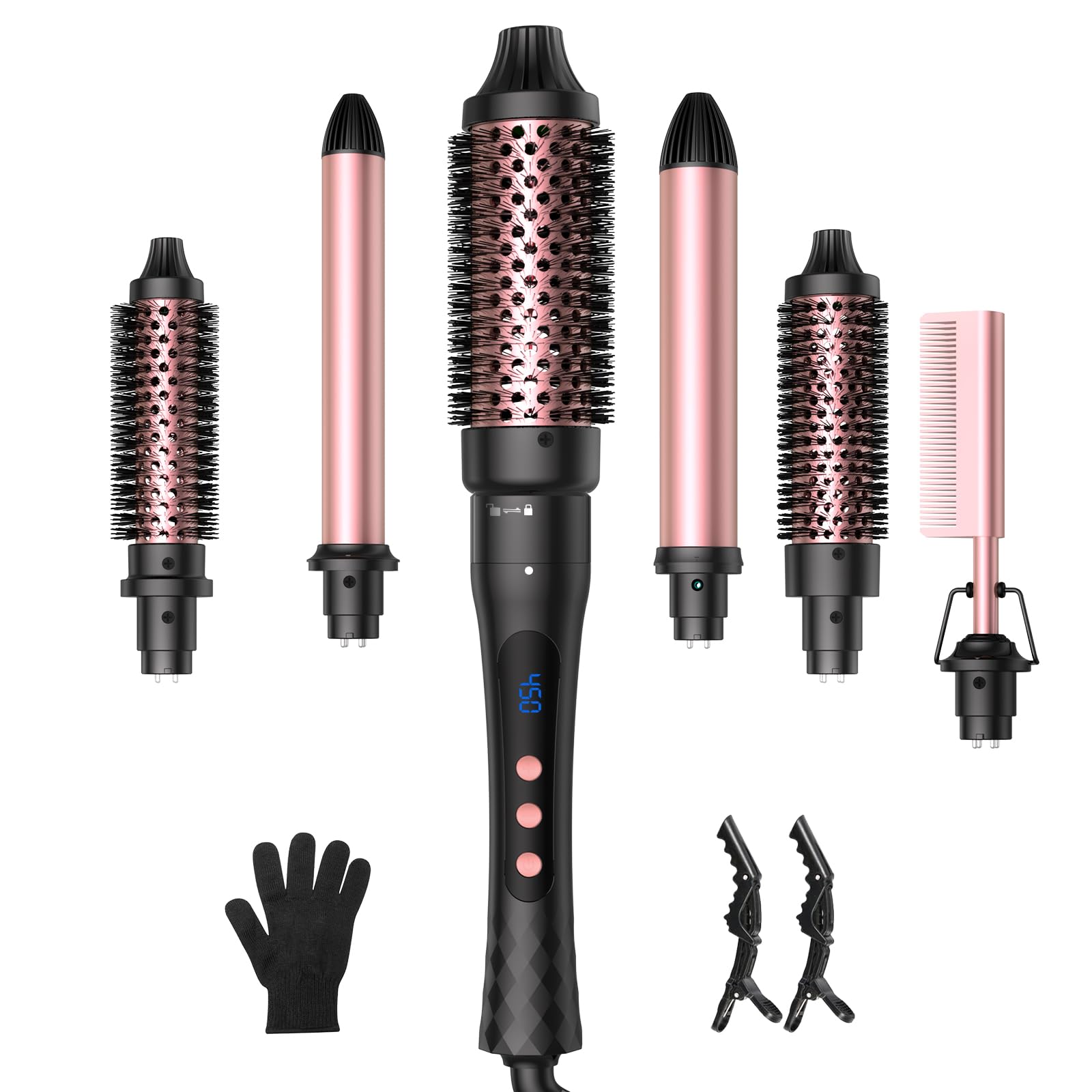 6 in 1 Curling Iron,Curling Wand Set and Thermal Brush Hair Tool