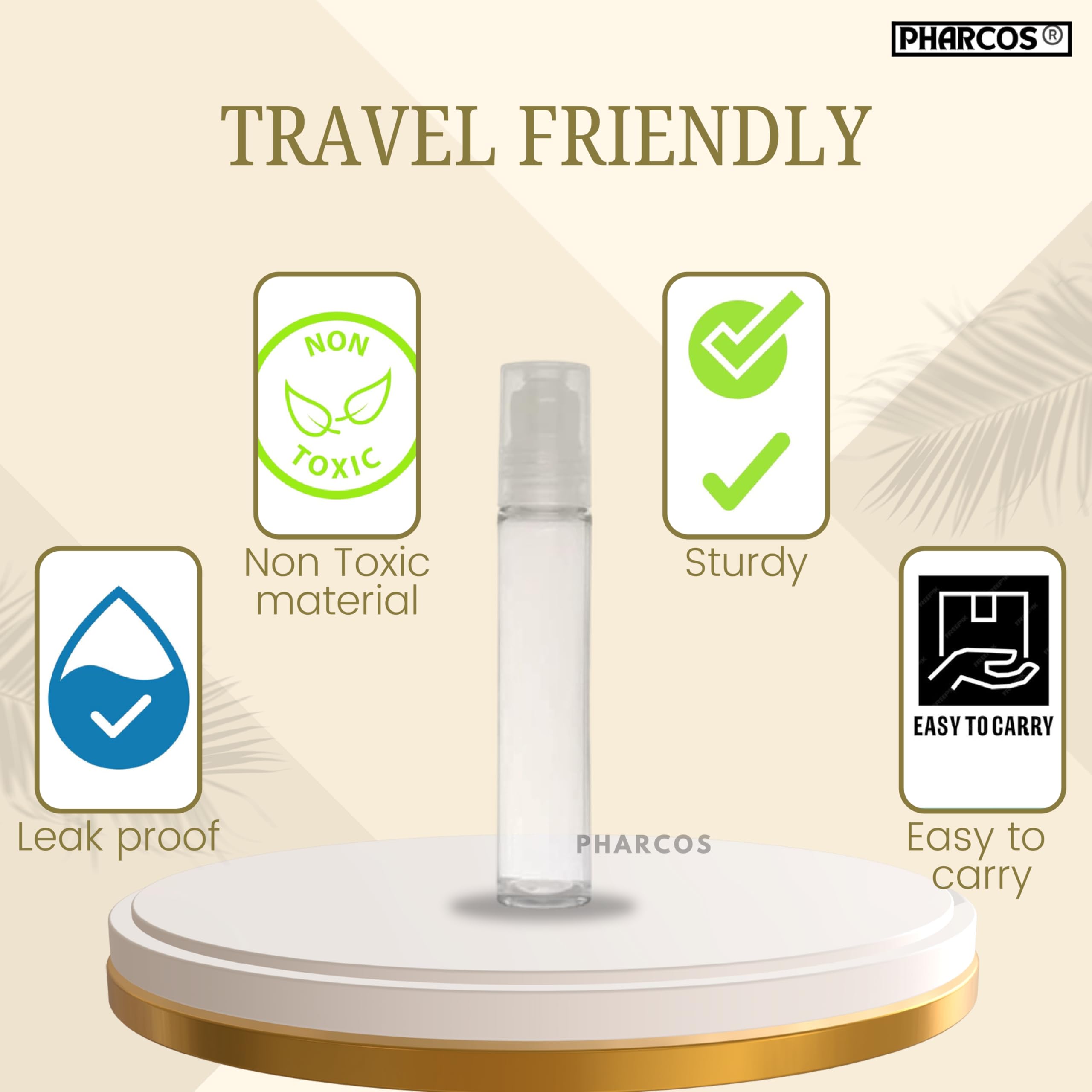 PHARCOS Pet (Plastic) Transparent Roll On Bottle - Food Grade Material For Refillable Deodarant, Essential Oils, Lip Balm, Eye Roller (Leak Proof Pack Of 4) 10Ml, Cream, Lotion, Oil 4