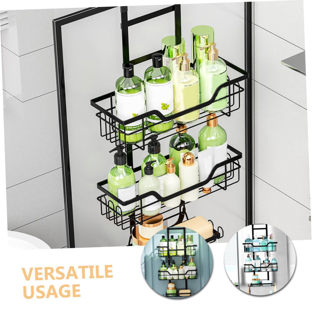Toyvian Tür Hängeregal Metall Duschkorb Organizer Schwarz Mesh design für Bad Küche Büro Platzsparend und Rostfrei Vielseitige Aufbewahrung für Handtücher Shampoo Kosmetik