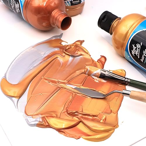 Miniatura 3 de Mont Marte Juego de pintura acrílica dorada de 16.9 oz (16.9 fl oz), perfecto para lienzo, madera, tela, cuero, cartón, papel, MDF y manualidades