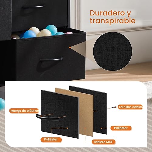 Miniatura 5 de Sweetcrispy Cómoda para dormitorio, organizador de cajones de almacenamiento, torre de almacenamiento de tela con 8 cajones, cómoda con marco de