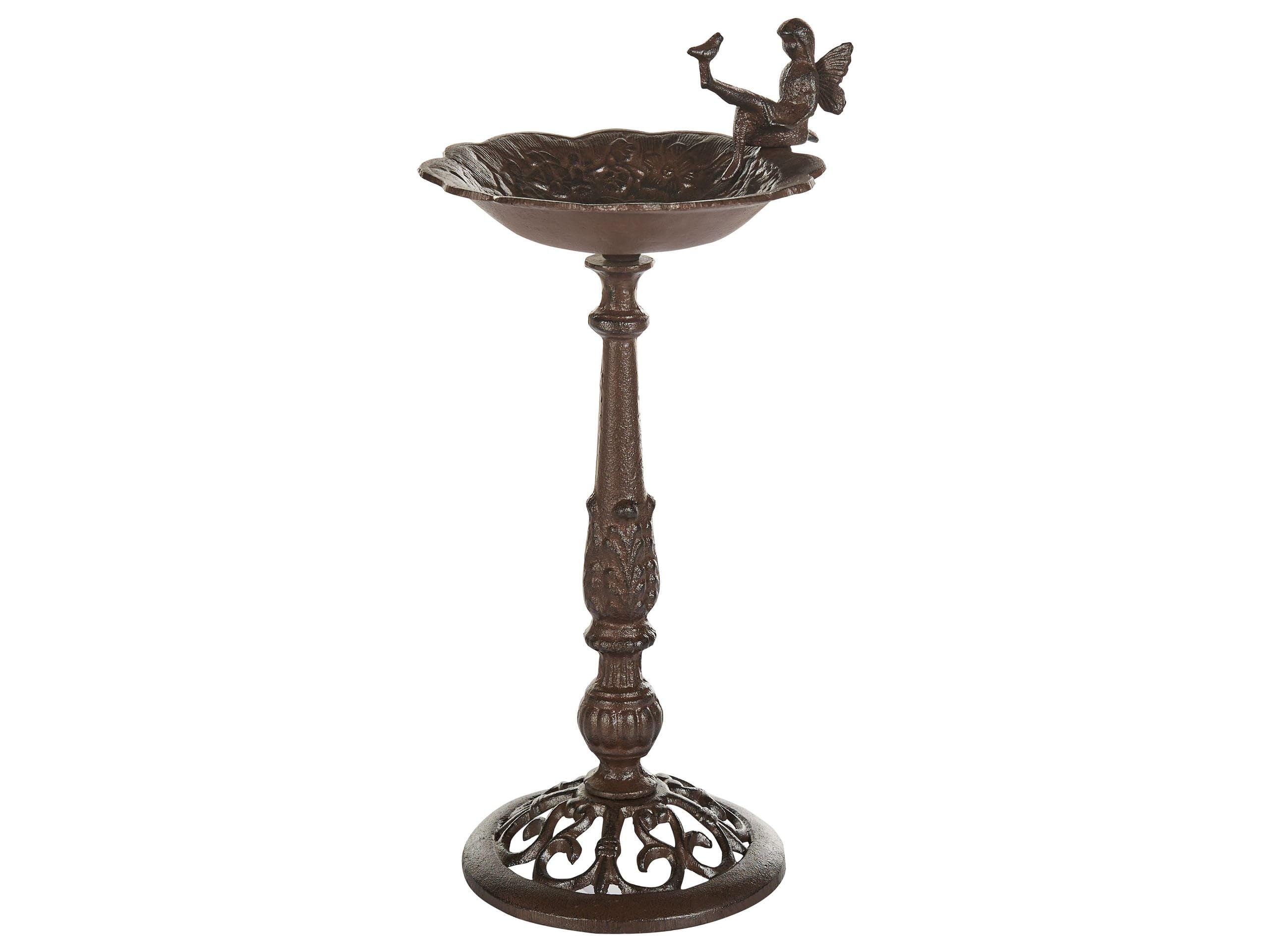 Beliani Stehende Garten Vogeltränke mit Standfuß Feen-Figur Metall braun 53 cm hoch Lark
