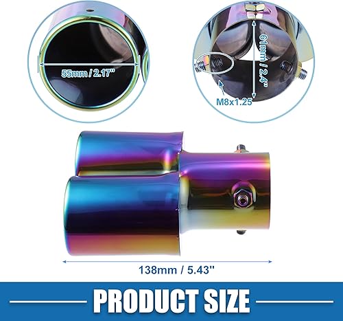 Miniatura 4 de Tubo de escape doble para automóvil, doble salida, diámetro aplicable, 2.4 pulgadas, tubo de escape universal, punta de silenciador, tubo de escape