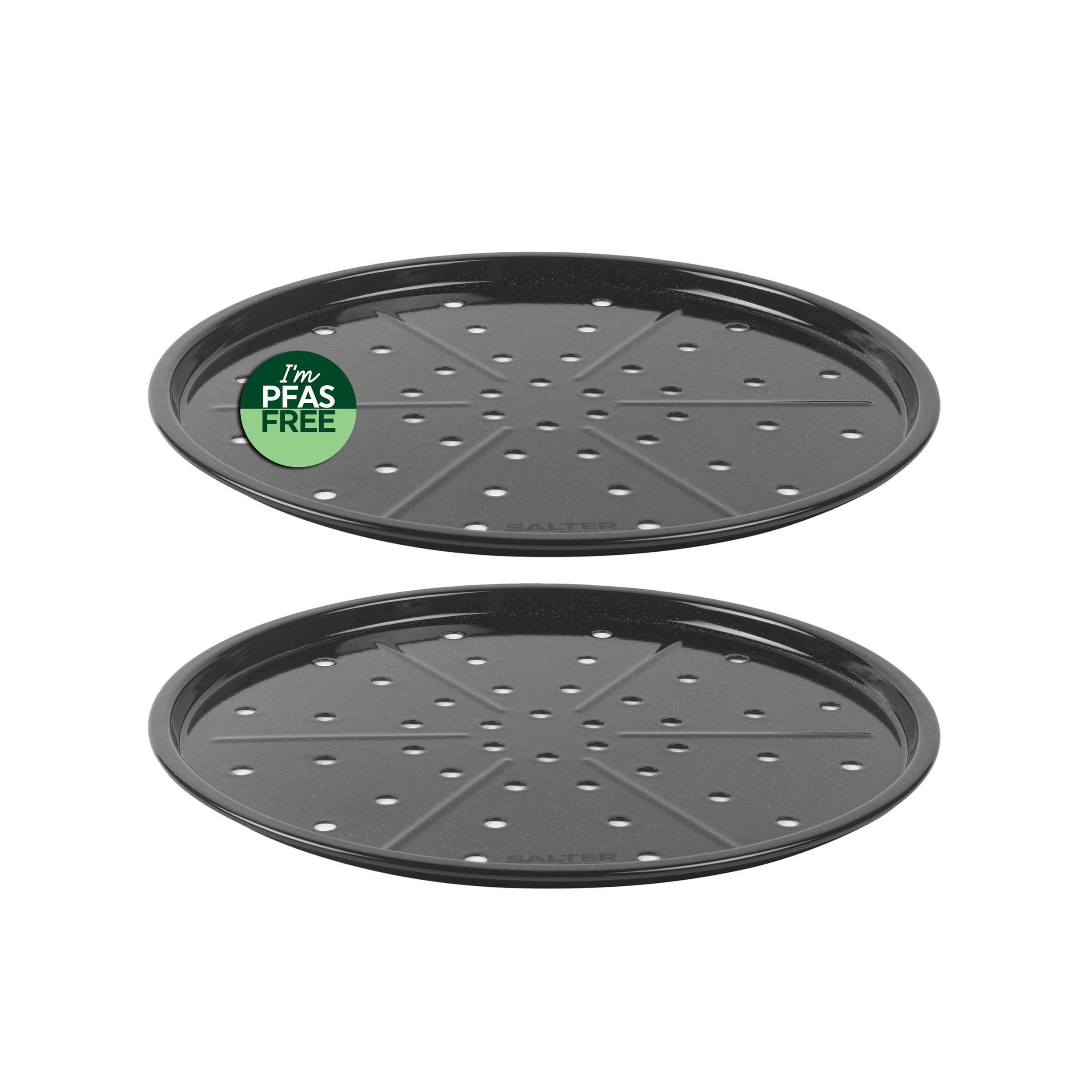 Salter Brilliance - Set di 2 teglie da forno rotonde, in acciaio smaltato antiaderente con rivestimento in vetro, lavabile in lavastoviglie, prodotto nel Regno Unito, 33 x 33 x 1,5 cm, senza PFA, per