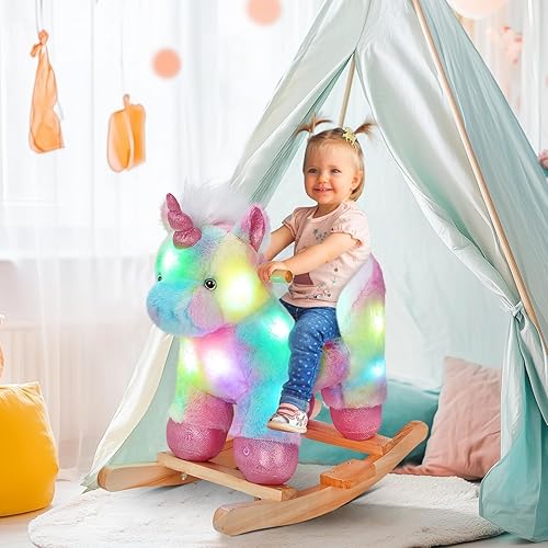 Miniatura 6 de Glow Guards Caballo mecedor de unicornio arcoíris con silla Muical iluminado unicornio de peluche para edades de 1 a 3 años, niños pequeños, bebés,