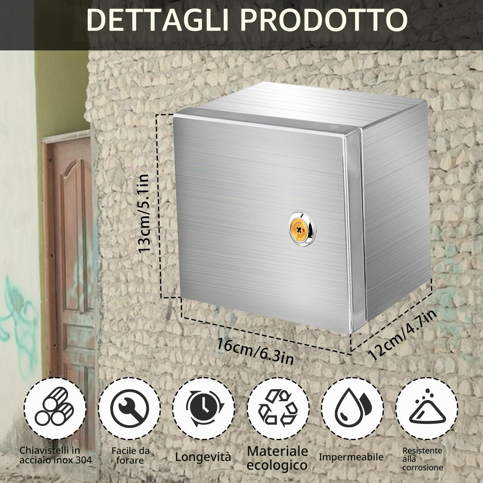 Scatola Elettrica da Esterno in Acciaio Inox, Armadio Elettrico Da Esterno con Interruttore di Dispersione 2P 32A e Presa Europea 250V/16A, Scatola di Distribuzione da Parete con Serratura