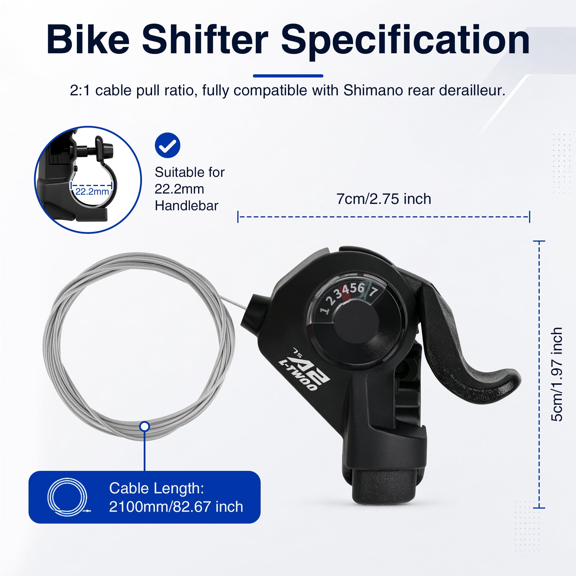 Leva per bicicletta, 6/7 marce, con finestrella per manubrio da 22,2 mm