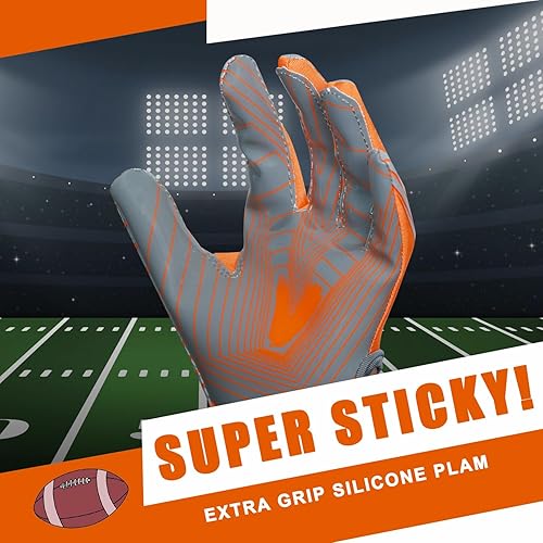 Miniatura 2 de Guantes de fútbol juvenil, guantes de fútbol naranja para jóvenes, niños y niñas de 5 a 12 años, guantes adhesivos para recibir