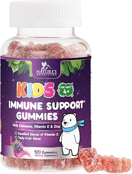 Kids Immune Support Gummies - Immune Support Supplement With Vitamin C, Zinc & Echinacea - Childrens Daily Immune Health Support Gummy for Ages 4 and Up - Gluten-Free, Non-GMO & Vegan - 120 Gummies