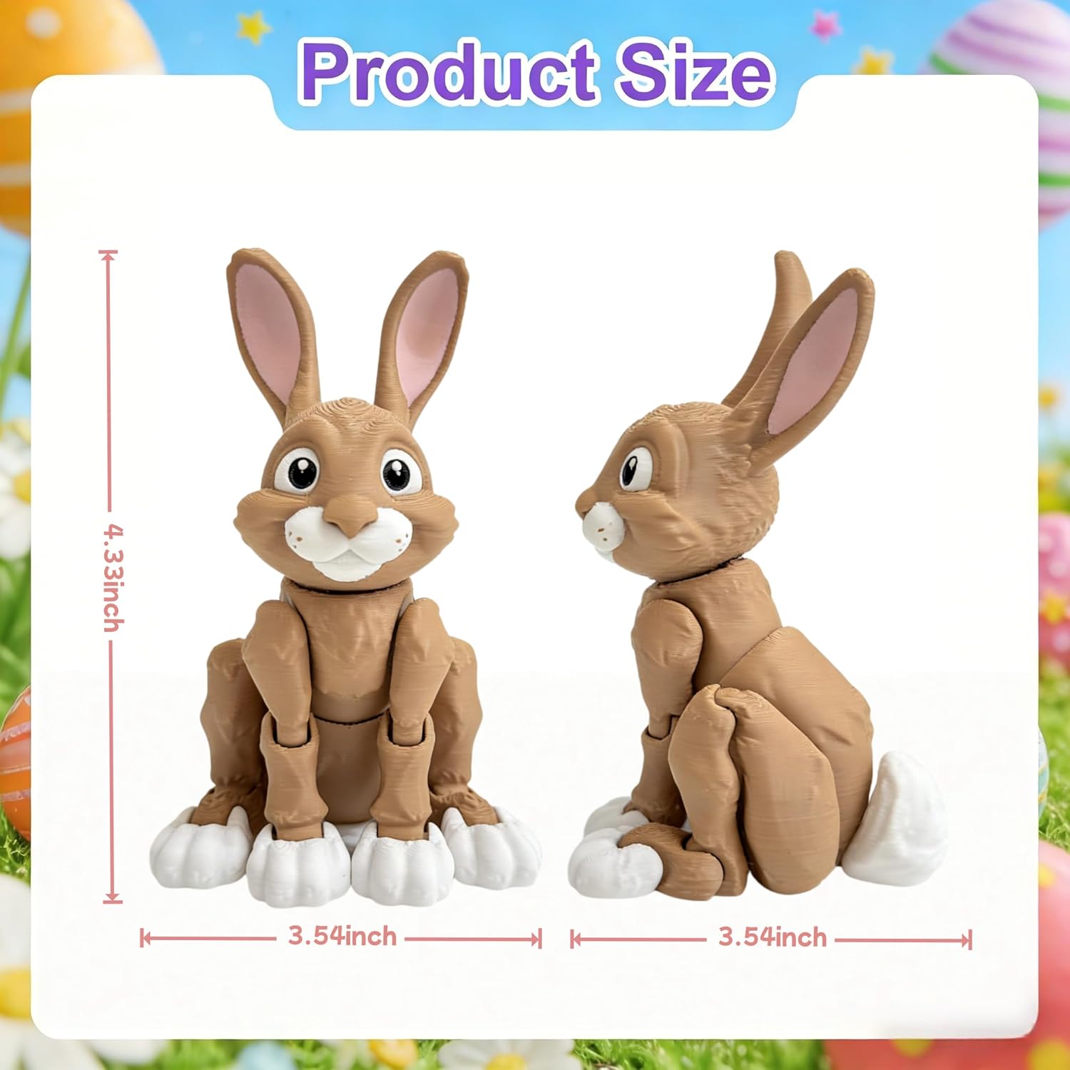 3D Printed Animals Rabbit - Articulated Bunny Toys, Flexible Animals Toy Statue, Movable Joints, Desk Home Office Decor, Ideal Birthday & Easter Gift
