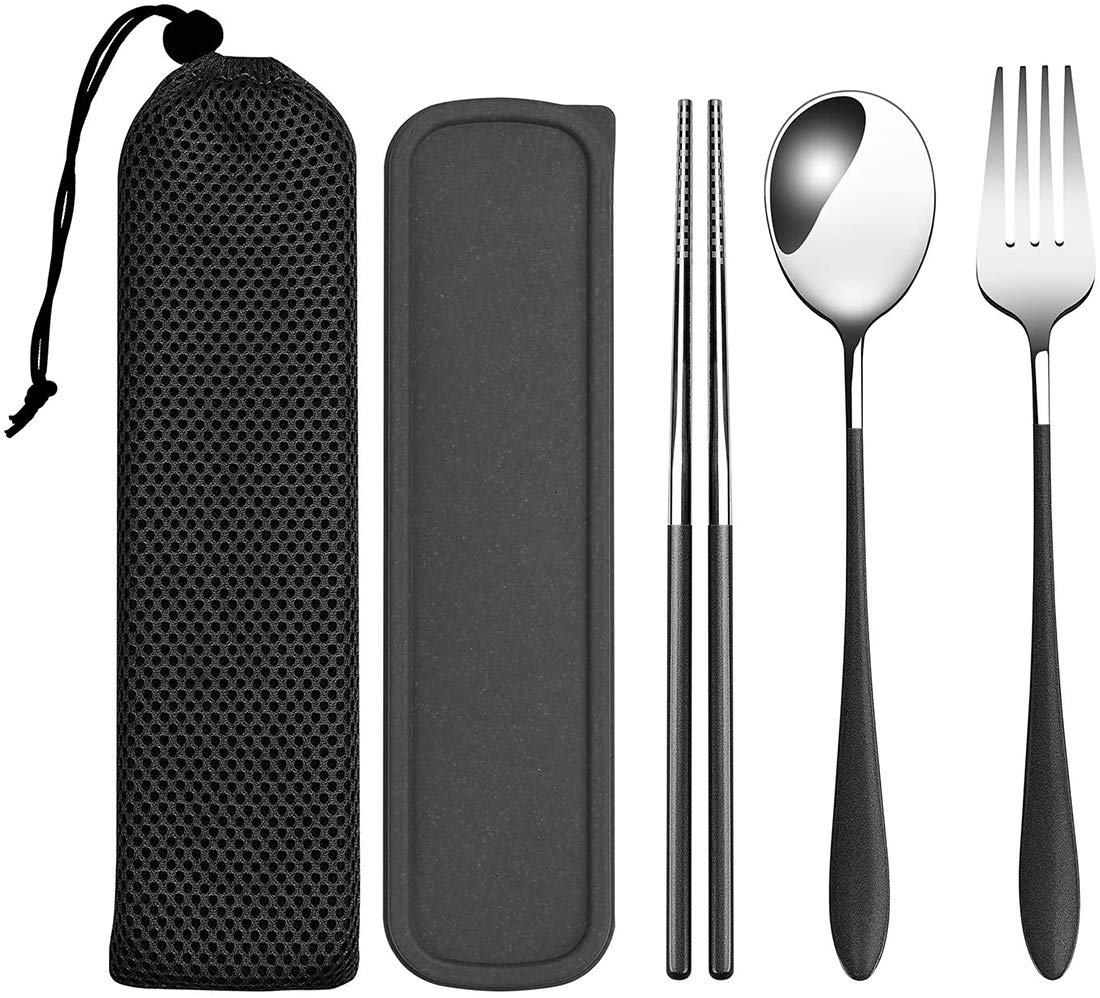 SYOSIFlatware Set, Portable Utensils Set 3 Pieces Stainless Steel Knife Fork Spoon Set with Ceramics Handle and Case for Travel Camping and Outdoor