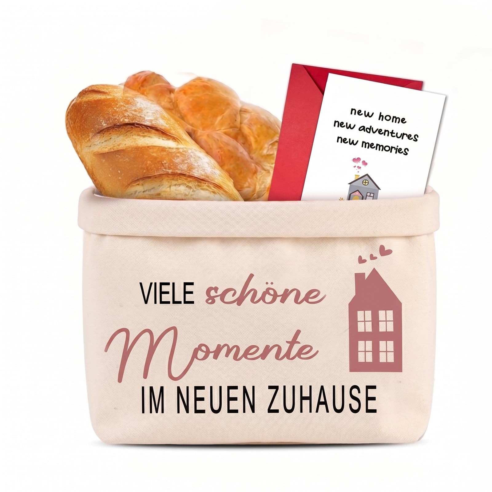 Brotkorb, Viele Schöne Momente IM NEUEN ZUHAUSE, Geschenk zum Einzug oder Auszug, Einweihungsgeschenk Haus Brötchenkorb mit Grußkarten,Brottasche Geschenkidee zum Einzug Richtfest Geschenk